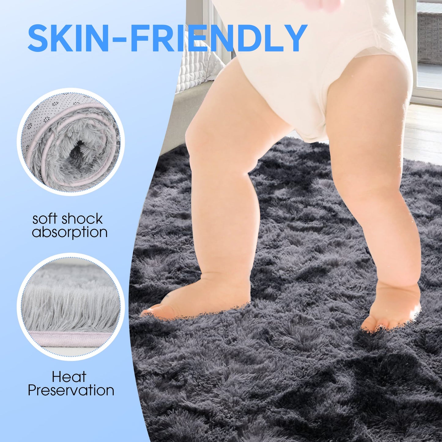HioHa Area Rugs ,9ft x 6ft Shaggy Area Rugs for Living Room Bedroom£¬Soft Fluffy Rugs& Plush Decorative Rug for Indoor Home Floor Carpet Mat Dark Gray