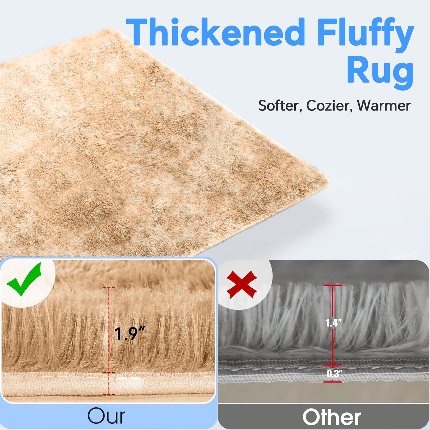 HioHa Area Rugs, 9ft x 6ft Shaggy Area Rugs for Living Room Bedroom, Soft Fluffy Rugs & Plush Decorative Rug for Indoor Home Floor Carpet Mat Khaki