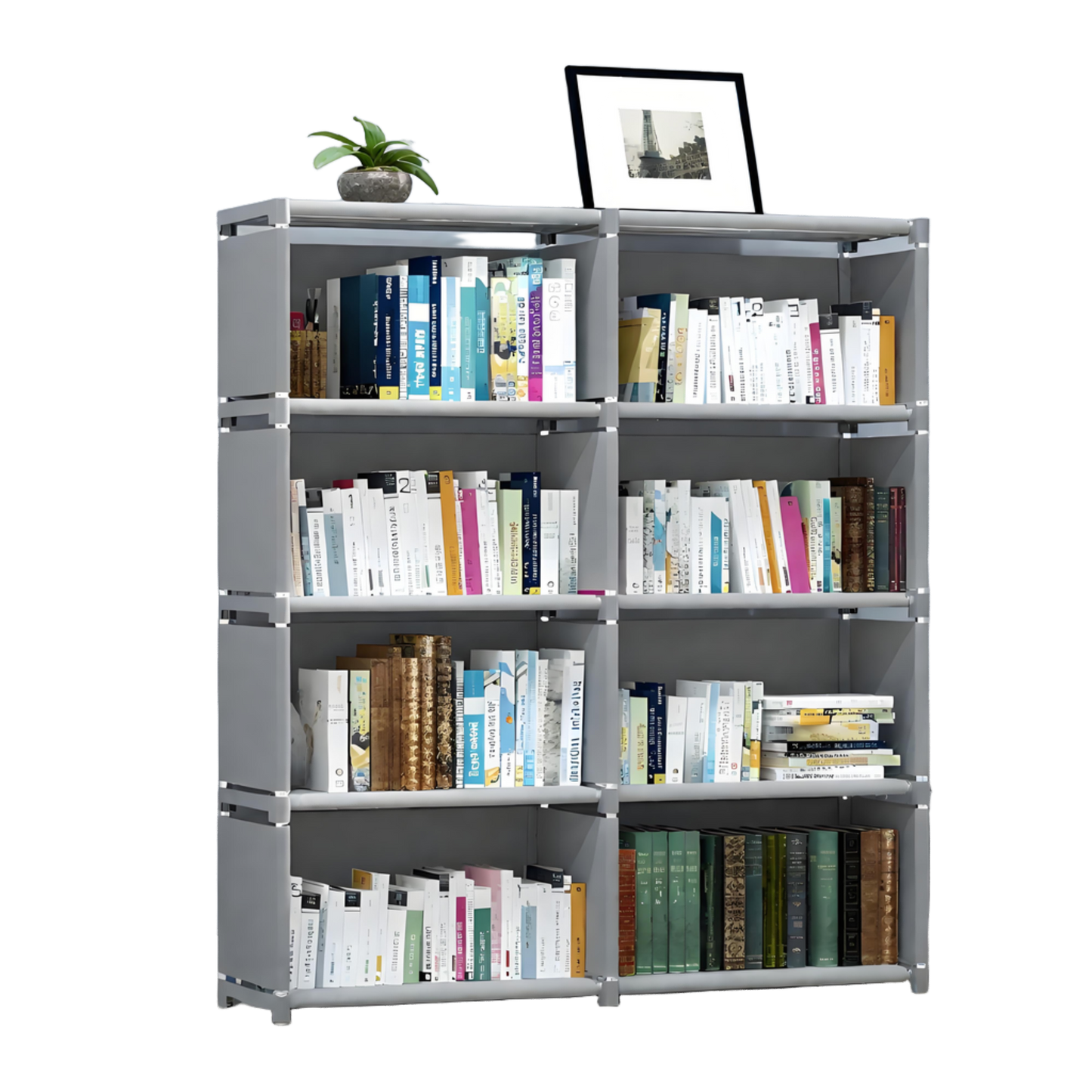 HioHa 8-Cube Storage Organizer, Portable Folding Bookshelf with Adjustable Shelves , Space Saving Unit for Home Office Closet , Grey