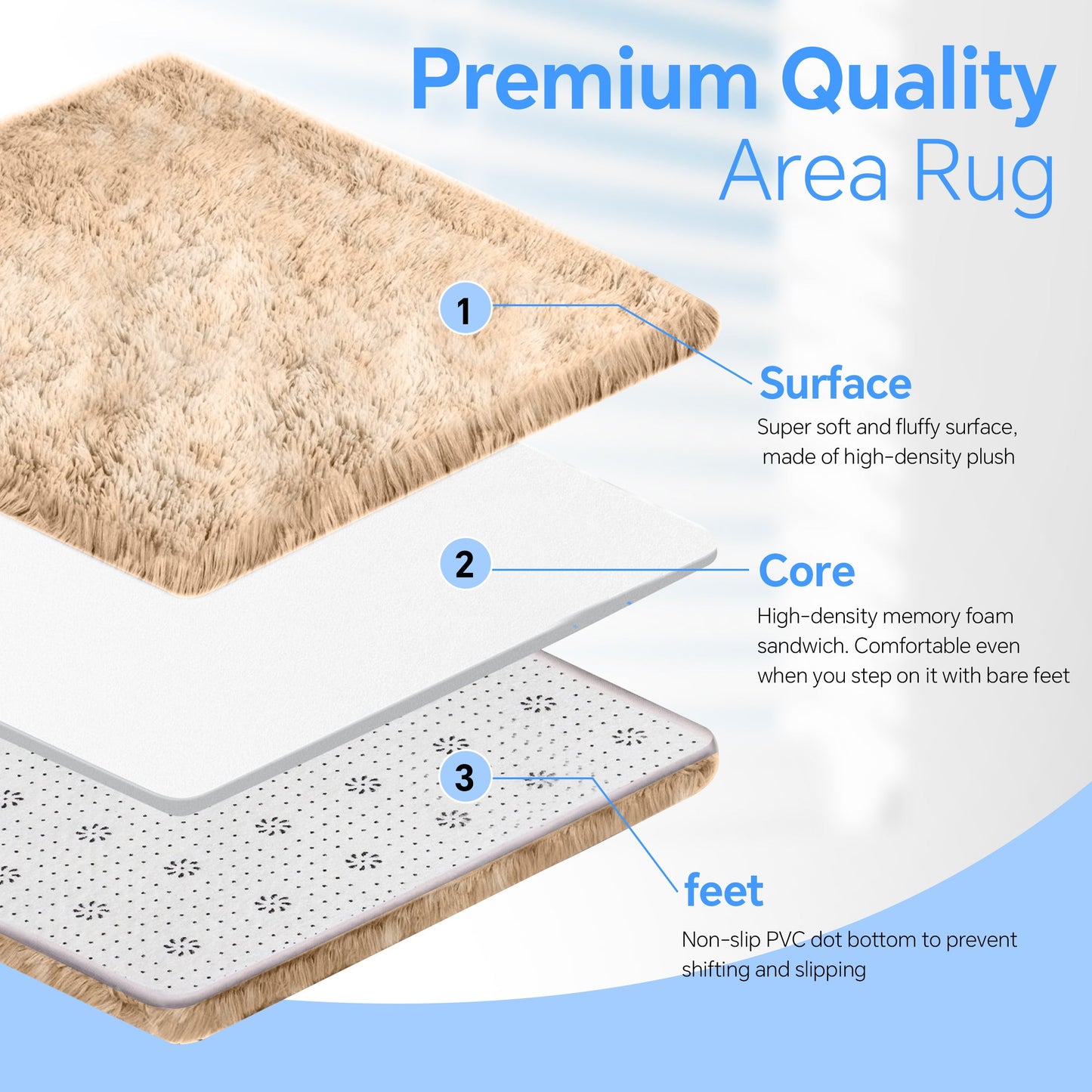 HioHa Area Rugs, 9ft x 6ft Shaggy Area Rugs for Living Room Bedroom, Soft Fluffy Rugs & Plush Decorative Rug for Indoor Home Floor Carpet Mat Khaki