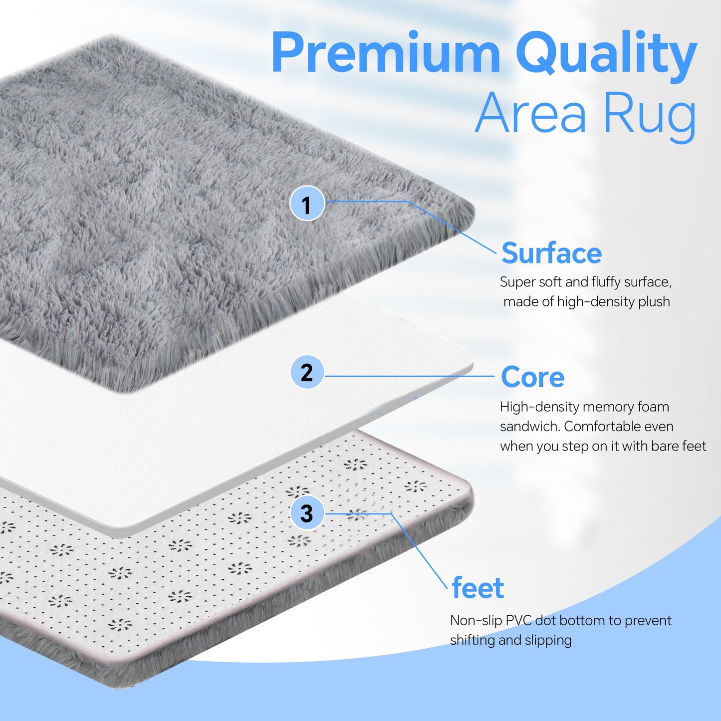 HioHa Area Rugs ,10ft x 8ft Shaggy Area Rugs for Living Room Bedroom£¬Soft Fluffy Rugs & Plush Decorative Rug for Indoor Home Floor Carpet Mat Light Gray