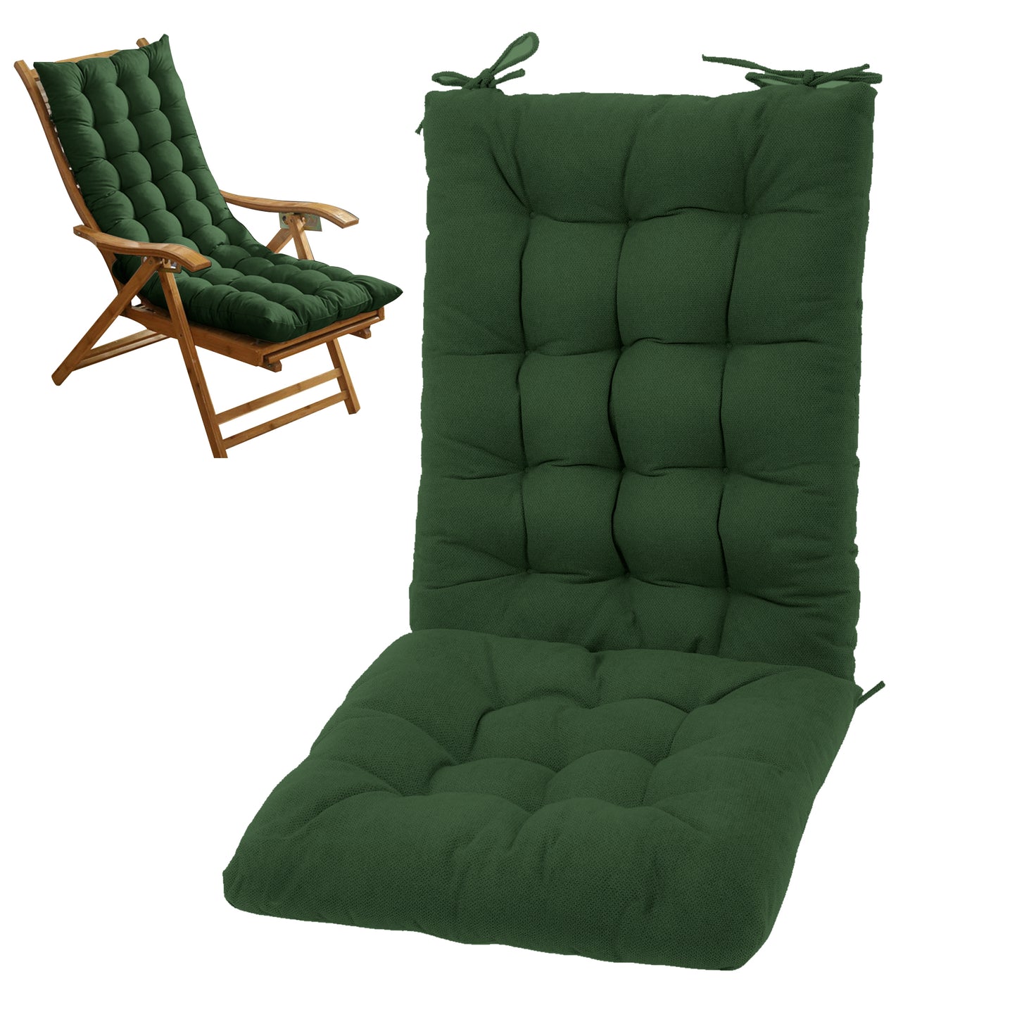 HioHa Rocking Chair Cushion, 49x19x3 inch Lounge Chaise Chair Cushion with Ties, Thickened Recliner Cushion Double-Sided Foldable(Deep Green)