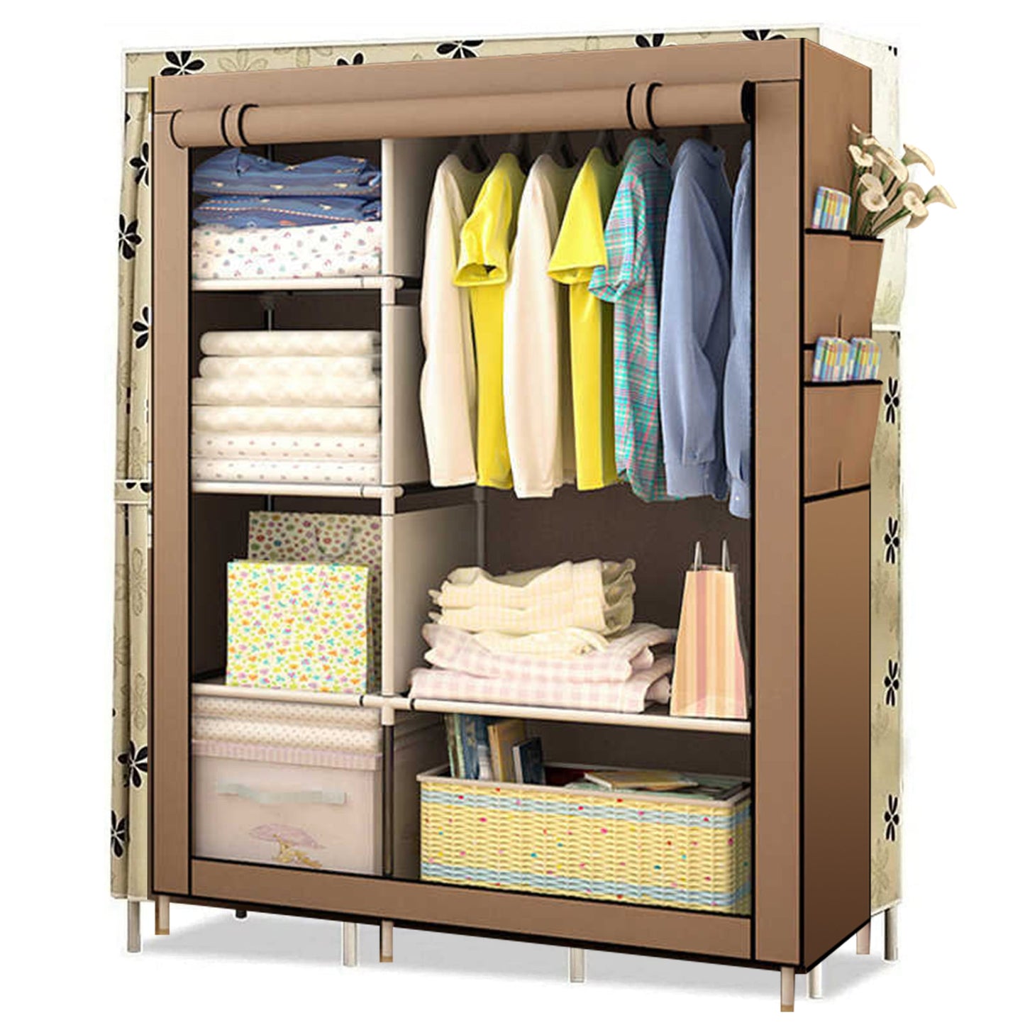 HioHa Portable Closet, Wardrobe Closet Storage with Thickened Steel Pipe, Clothes Storage Organizer with Waterproof Cover for Bedroom, 67x41x18 Inch(Coffee)