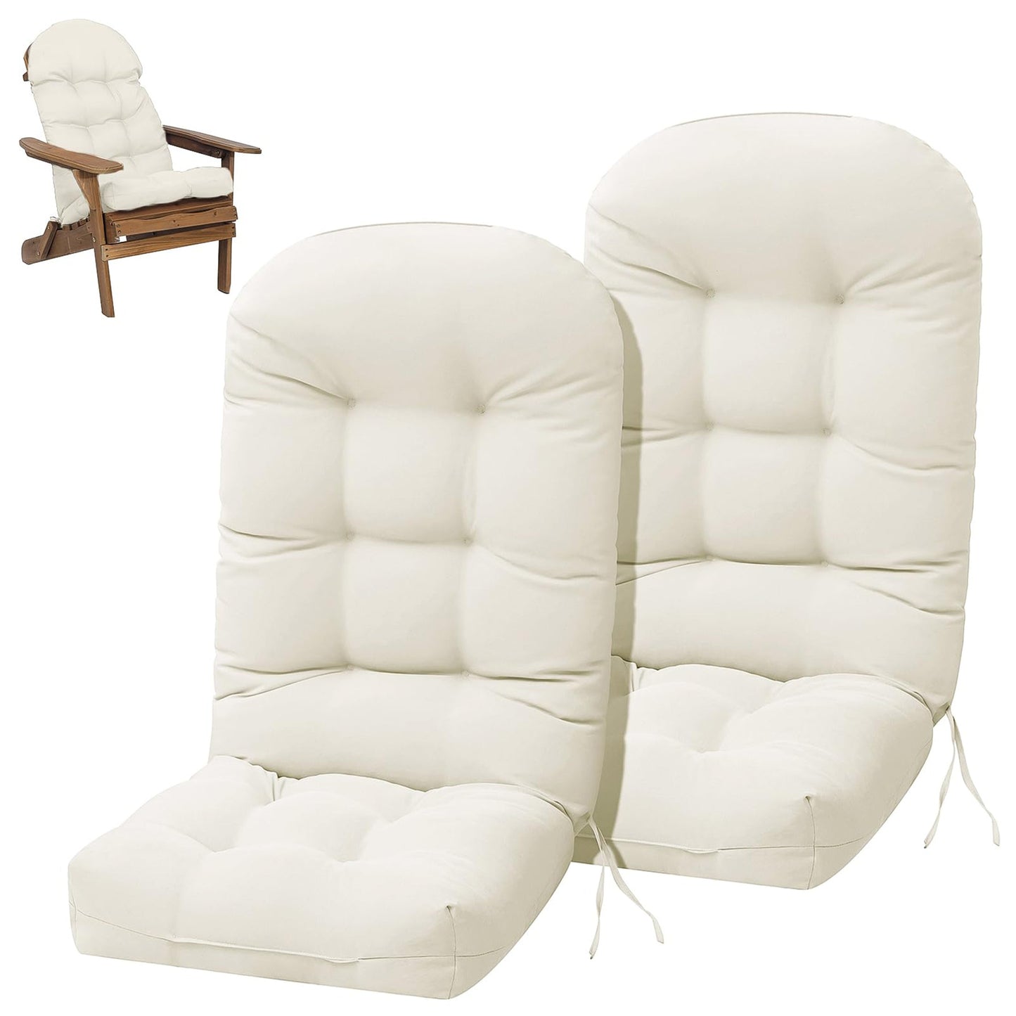 HioHa Adirondack Chair Cushion, 49x20x4.6 inch Patio Chair Cushion with Ties, Rocking Chair Pad Cushion Indoor/Outdoor with Sunproof Waterproof and Fade-Resistant(White, 2pc)
