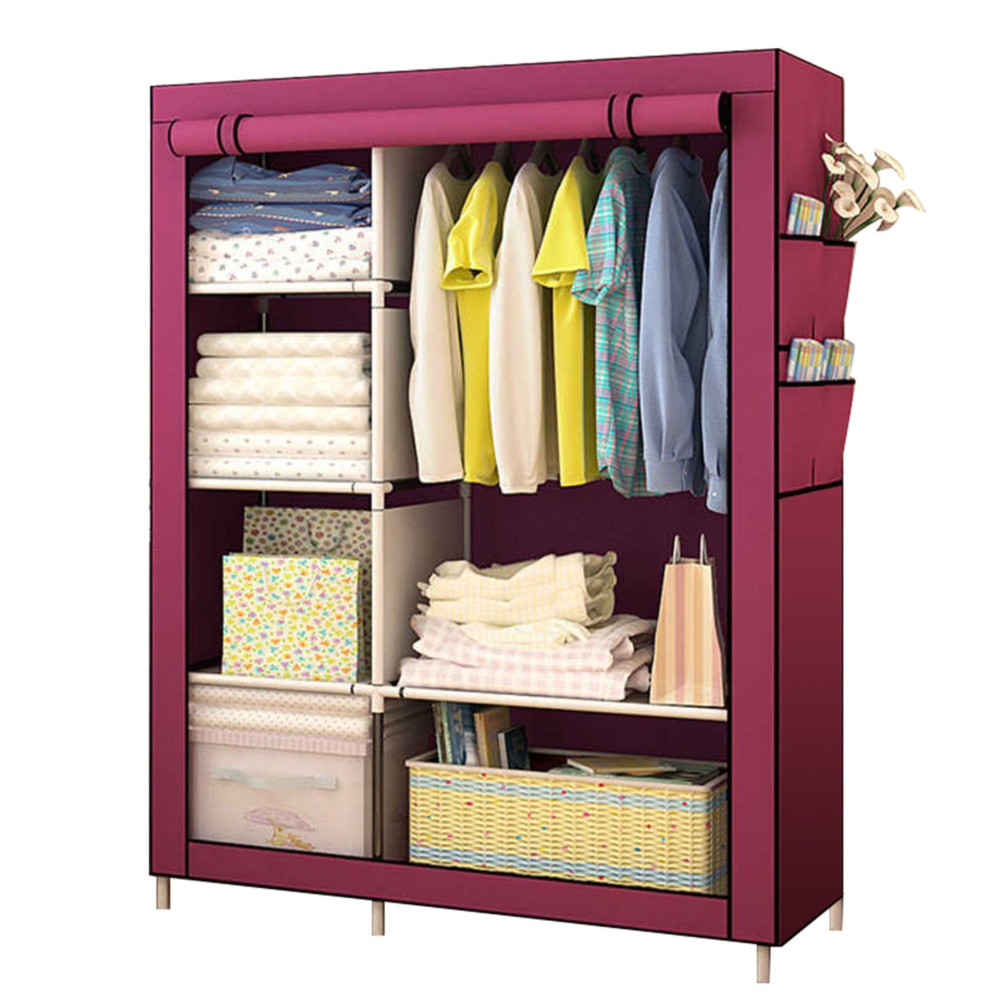 HioHa Portable Closet, Wardrobe Closet Storage with Thickened Steel Pipe, Clothes Storage Organizer with Waterproof Cover for Bedroom, 67x41x18 Inch(Burgundy)