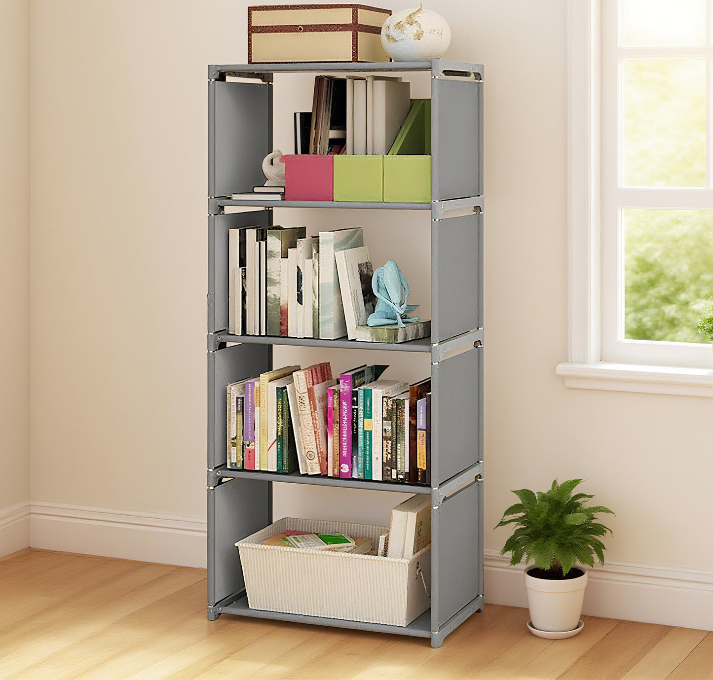 HioHa 5 Shelf Bookcase, 53 Inch Tall Open Industrial Standing Bookshelf Large Storage for Home Office, Living Room, Bed Room, Grey