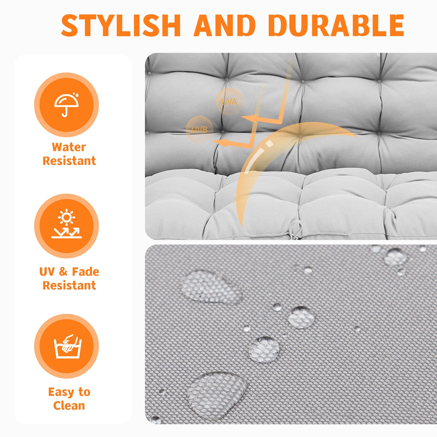 LCGOD Patio Bench Cushion, for Outdoor Swing Chair, Waterproof & Fade Resistant, 60x40x4 in, Gray
