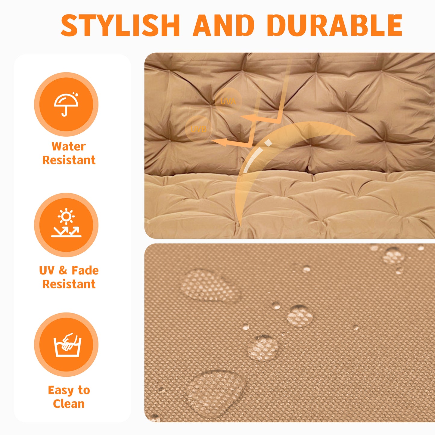 LCGOD Patio Bench Cushion, for Outdoor Swing Chair, Waterproof & Fade Resistant, 60x40x4 in, Coffee