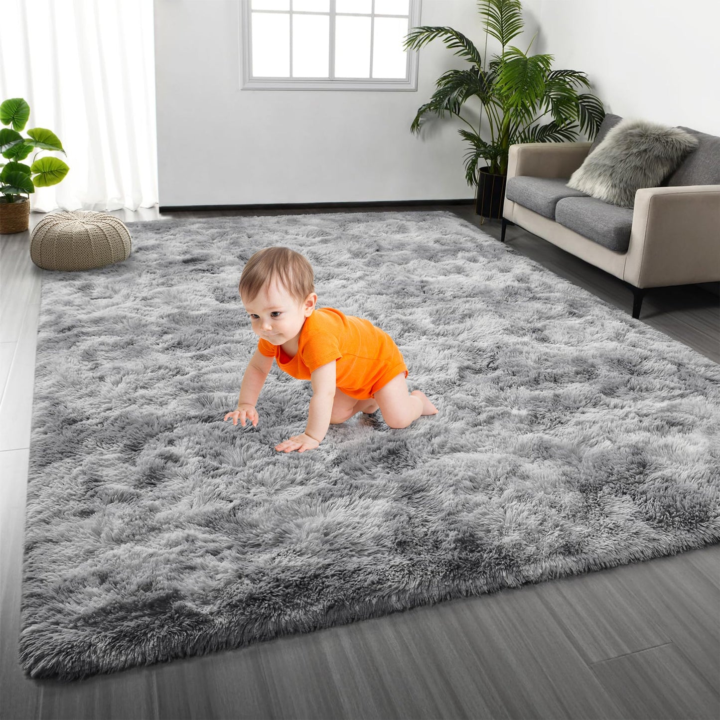 HioHa Area Rugs ,5ftx8ft Shaggy Area Rugs for Living Room Bedroom£¬Soft Fluffy Rugs& Plush Decorative Rug for Indoor Home Floor Carpet Mat Light Gray