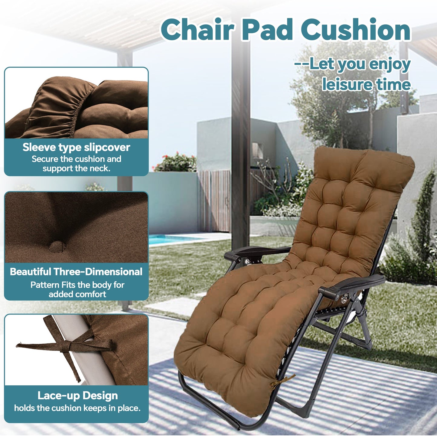 HioHa Chaise Lounge Cushion, 67x20x3 inch Rocking Chair Cushion with Ties and Top Cover, Patio Swing Bench Cushion Sofa Mat for Outdoor Indoor Furniture(Brown)
