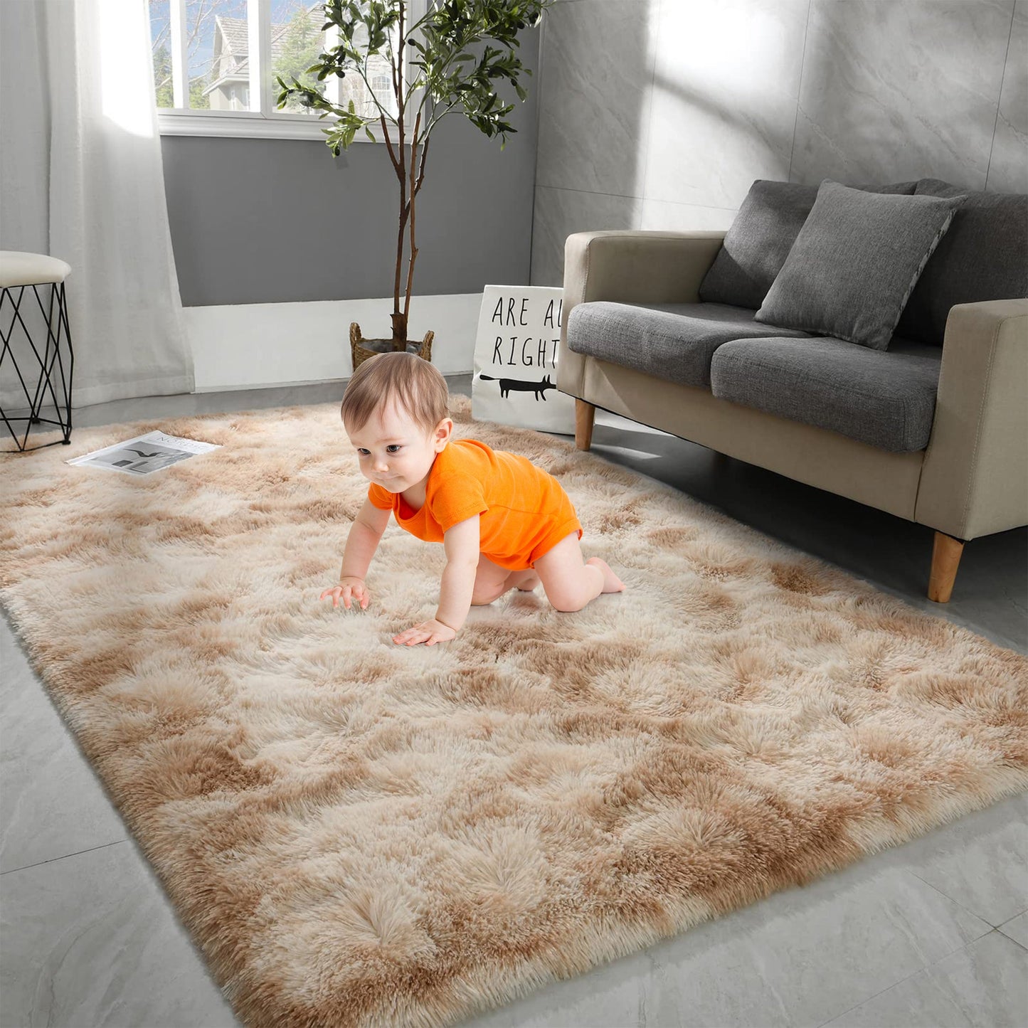 HioHa Area Rugs ,5ftx8ft Shaggy Area Rugs for Living Room Bedroom£¬Soft Fluffy Rugs& Plush Decorative Rug for Indoor Home Floor Carpet Mat Khaki