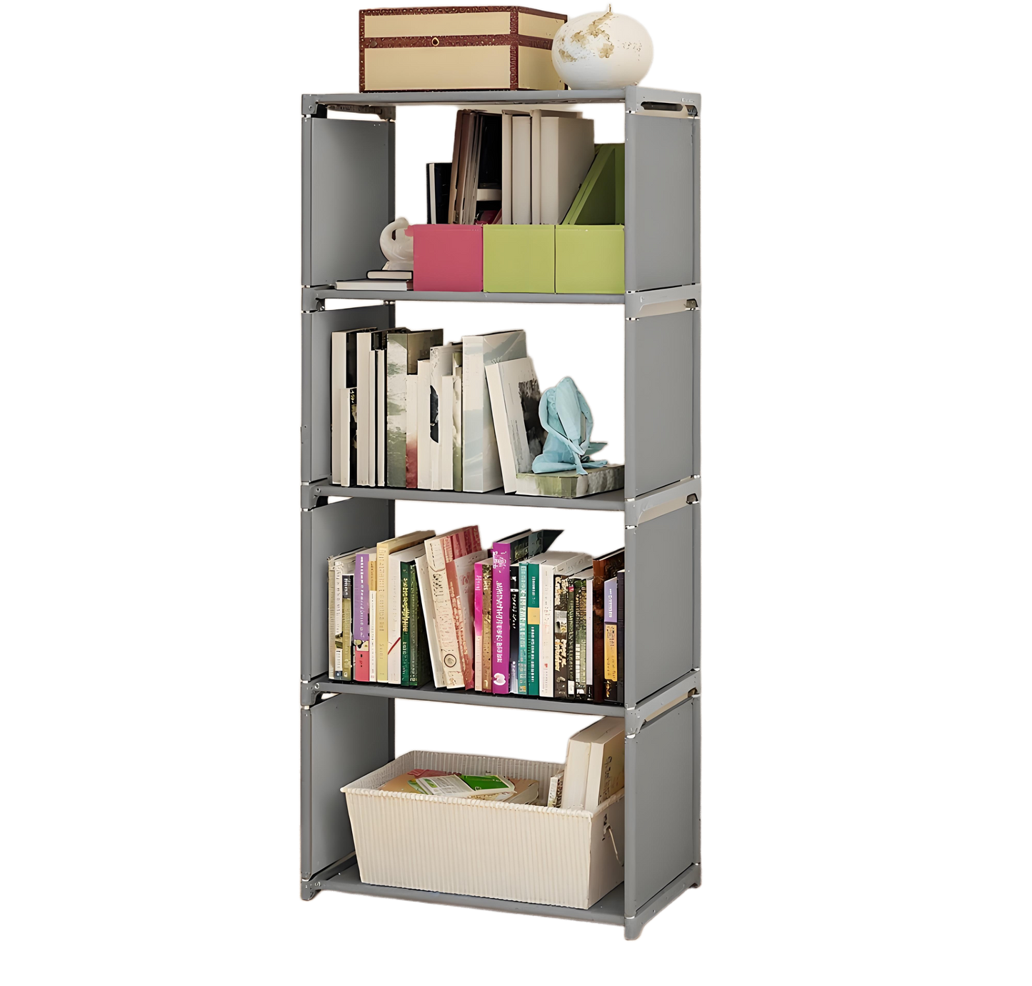 HioHa 5 Shelf Bookcase, 53 Inch Tall Open Industrial Standing Bookshelf Large Storage for Home Office, Living Room, Bed Room, Grey