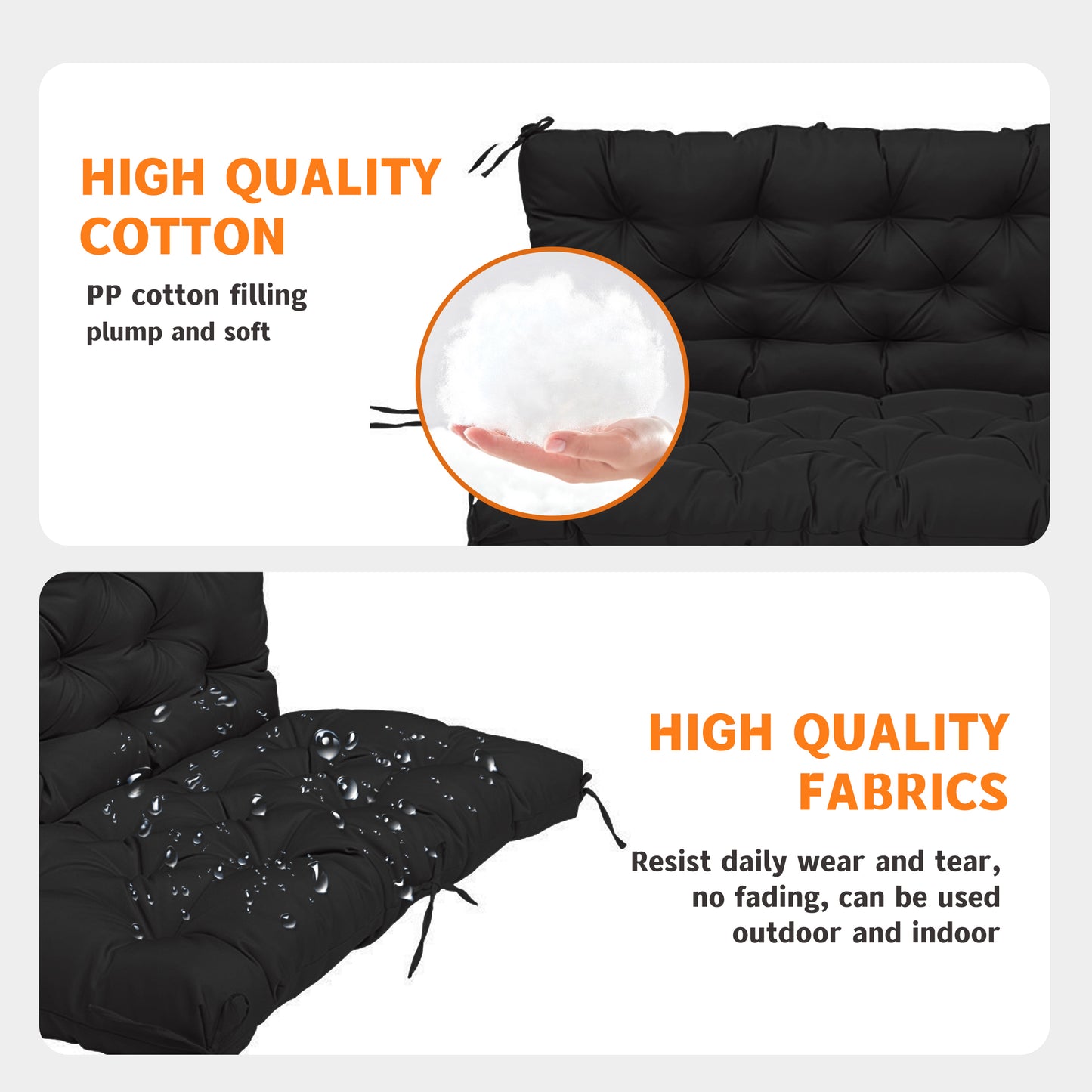 LCGOD Patio Bench Cushion, for Outdoor Swing Chair, Waterproof & Fade Resistant, 60x40x4 in, Black