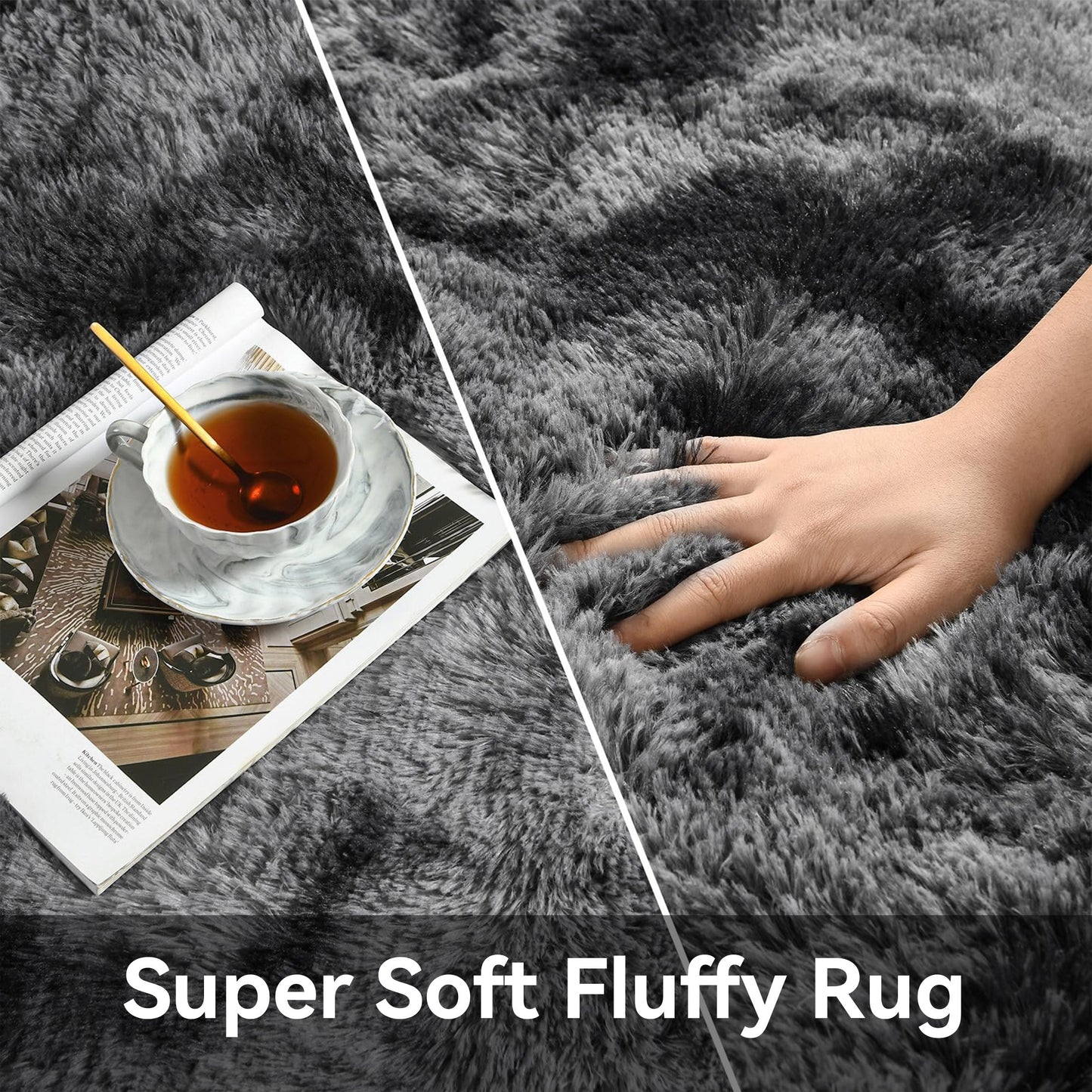 HioHa Area Rugs ,9ft x 6ft Shaggy Area Rugs for Living Room Bedroom£¬Soft Fluffy Rugs& Plush Decorative Rug for Indoor Home Floor Carpet Mat Dark Gray