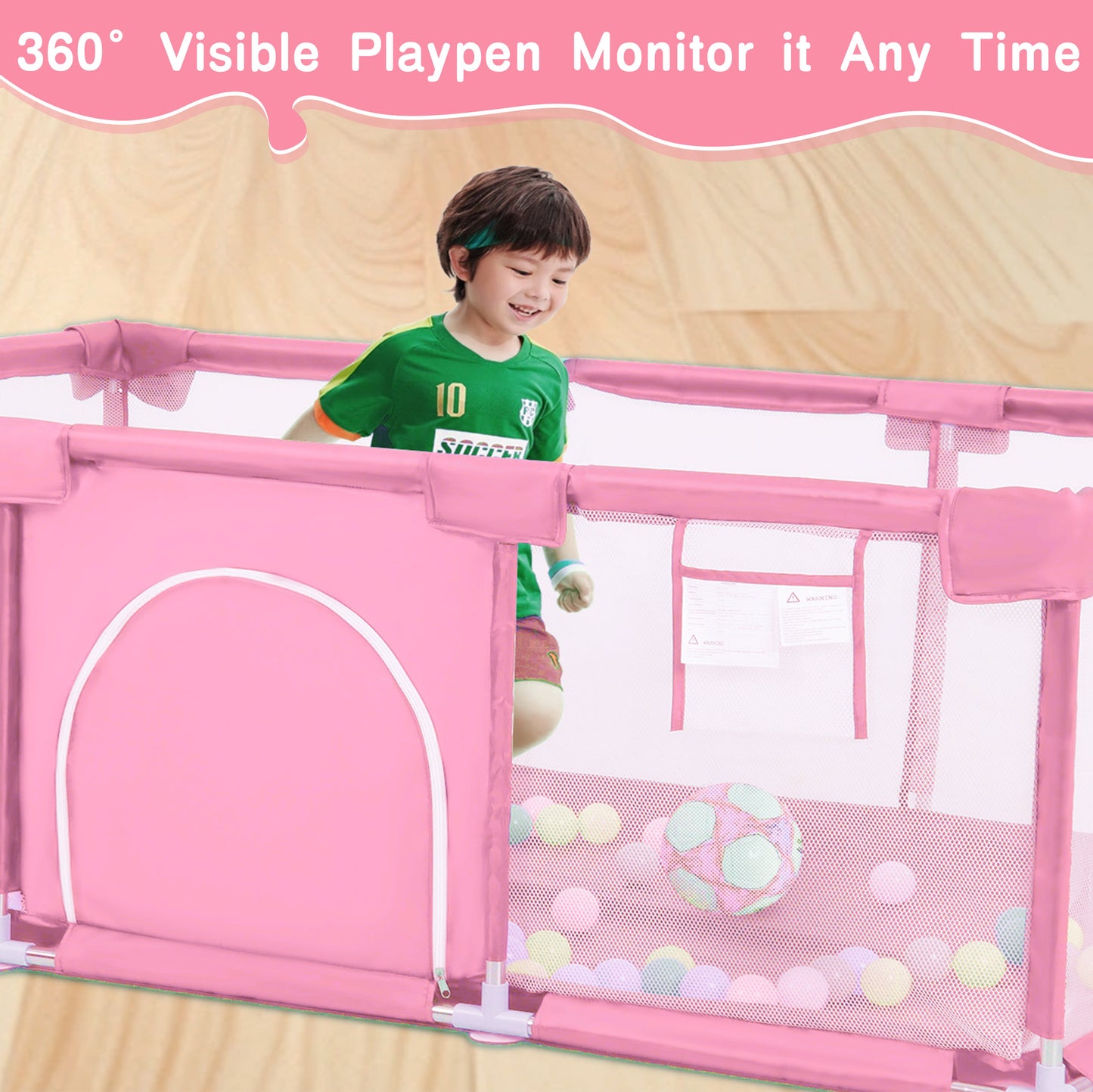 HioHa Large Baby Playpen, Big Baby Playard with Basketball Hoop, 71 inch Portable Play Yard Baby Fences with Storage Bag for Infant Toddler