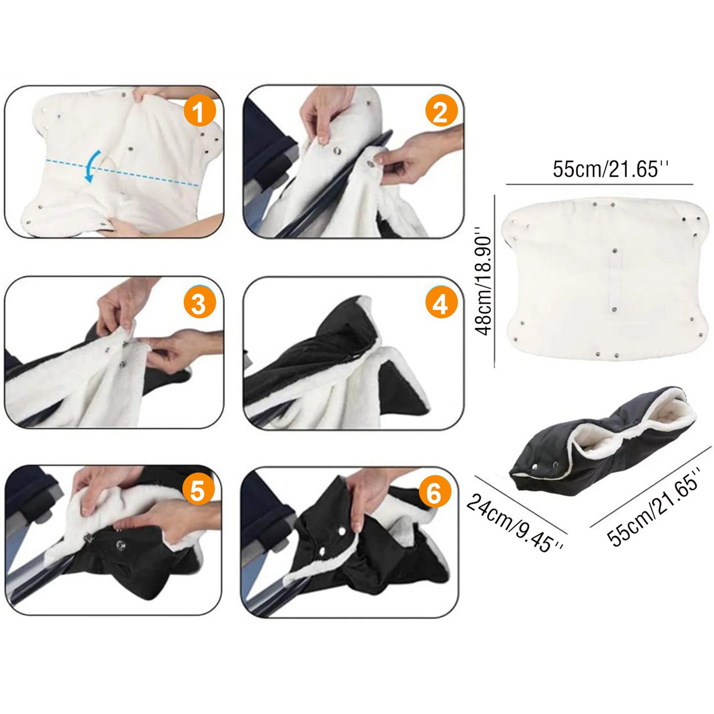 HioHa Stroller Hand Muff Warmer for Parents, Winter Pushchair Accessory Fits Most Buggies & Bike Trailers, Black