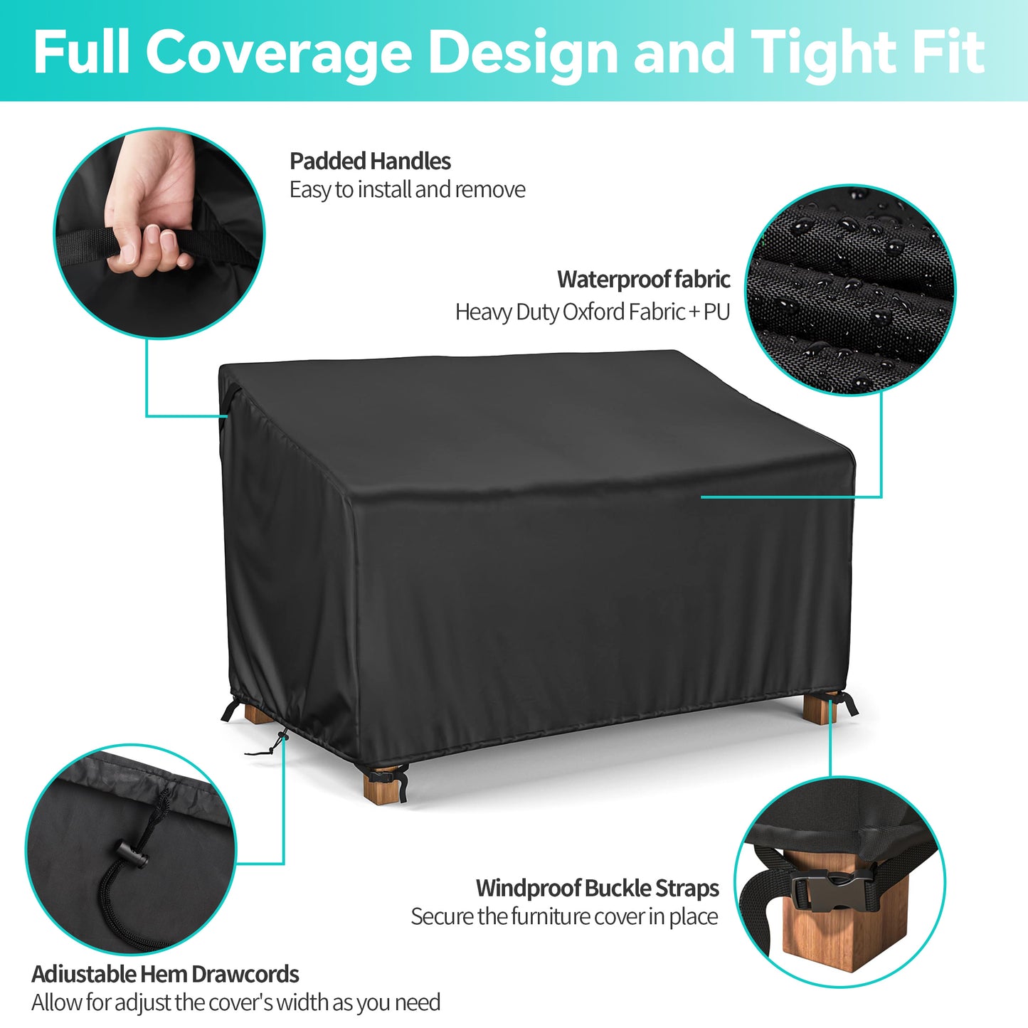 LCGOD Patio Sofa Cover Waterproof, 3-Seater Deep Lounge Loveseat Cover, Lawn Patio Furniture Cover, Heavy Duty Outdoor Couch Cover with Handle, 83" W x 39" D x 28" H