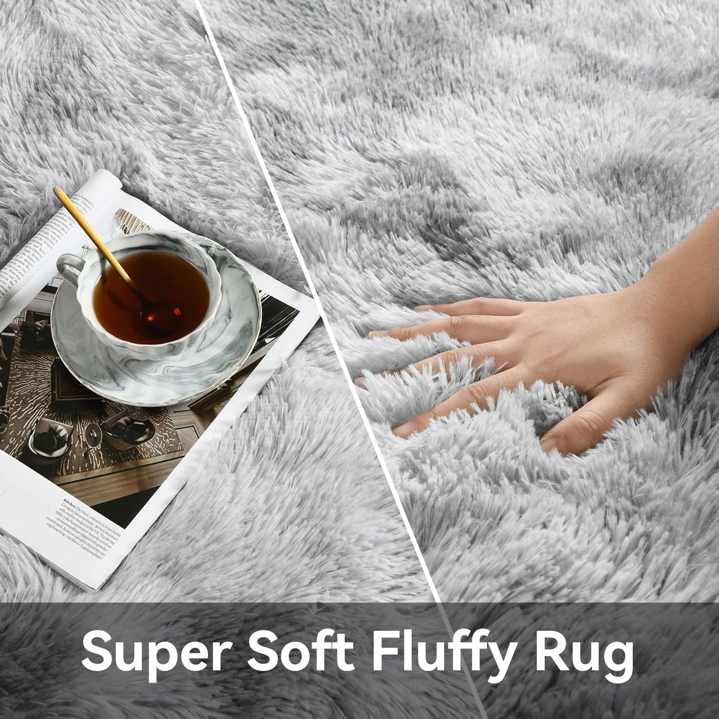 HioHa Area Rugs ,10ft x 8ft Shaggy Area Rugs for Living Room Bedroom£¬Soft Fluffy Rugs & Plush Decorative Rug for Indoor Home Floor Carpet Mat Light Gray
