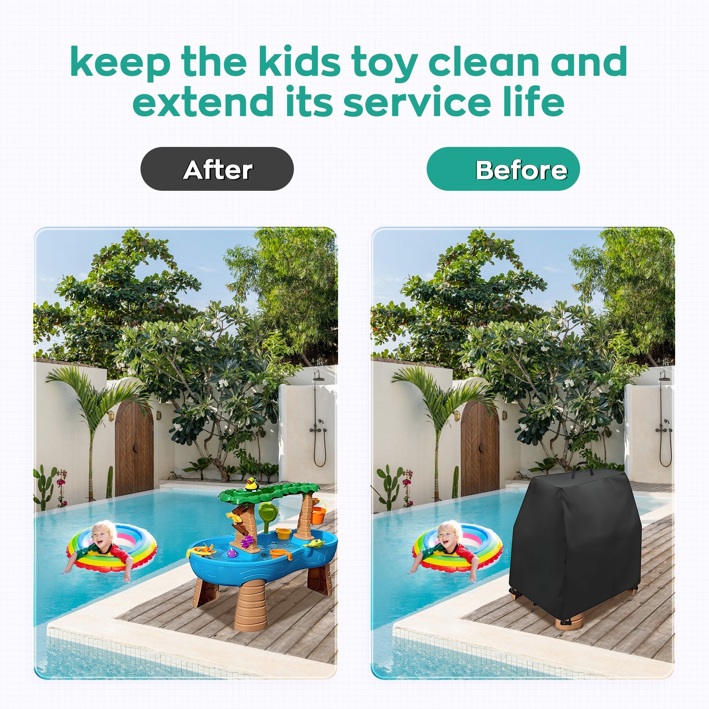 LCGOD Kids Water Table Cover, Heavy Duty Outdoor Play Table Cover, Waterproof Dustproof Anti-UV Patio Toys Cover, Fit Step2 Rain Showers Splash Pond Water Table, Cover Only