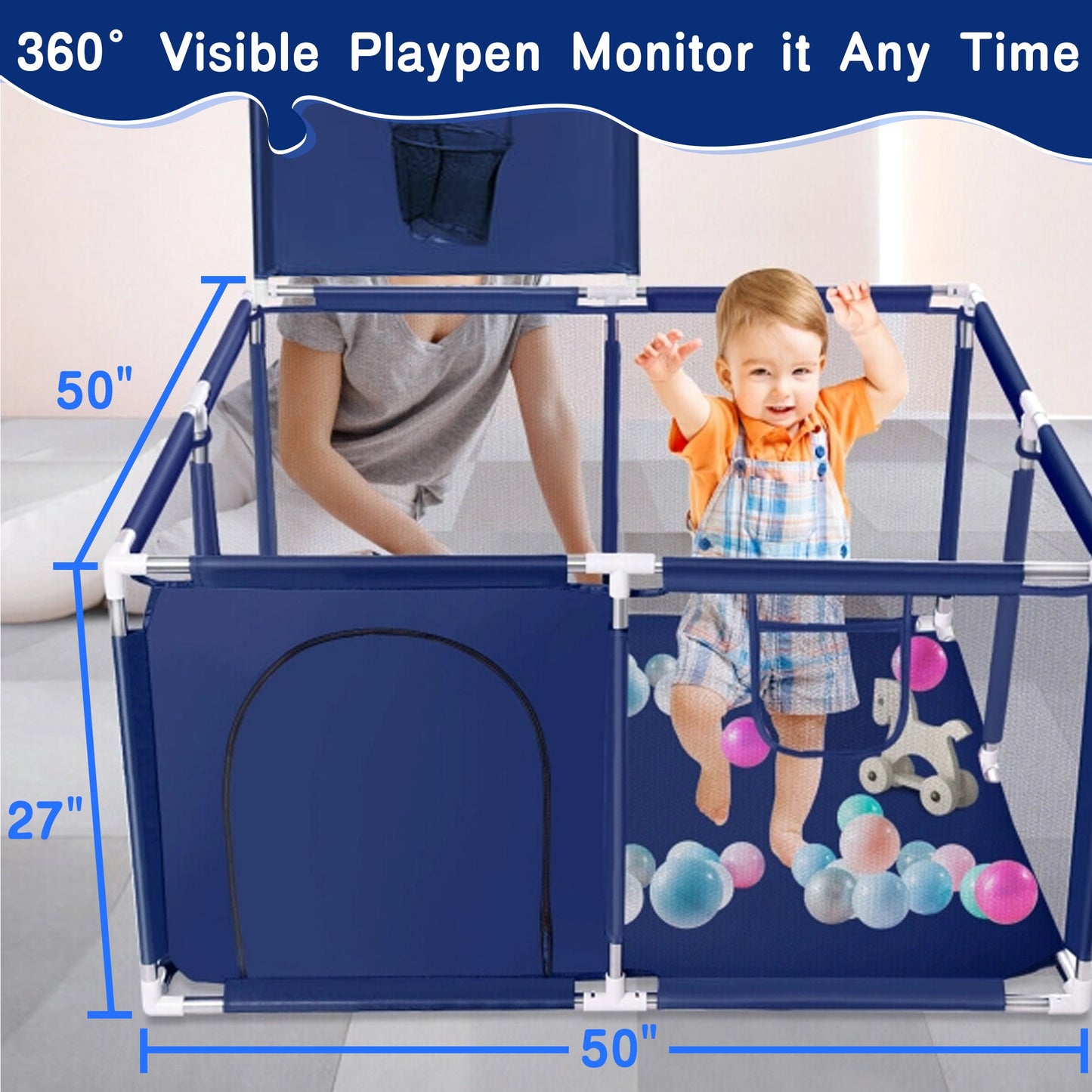 HioHa Baby Playpen, Baby Playard with Basketball Hoop, Portable Play Yard Baby Fences for Infant Toddler