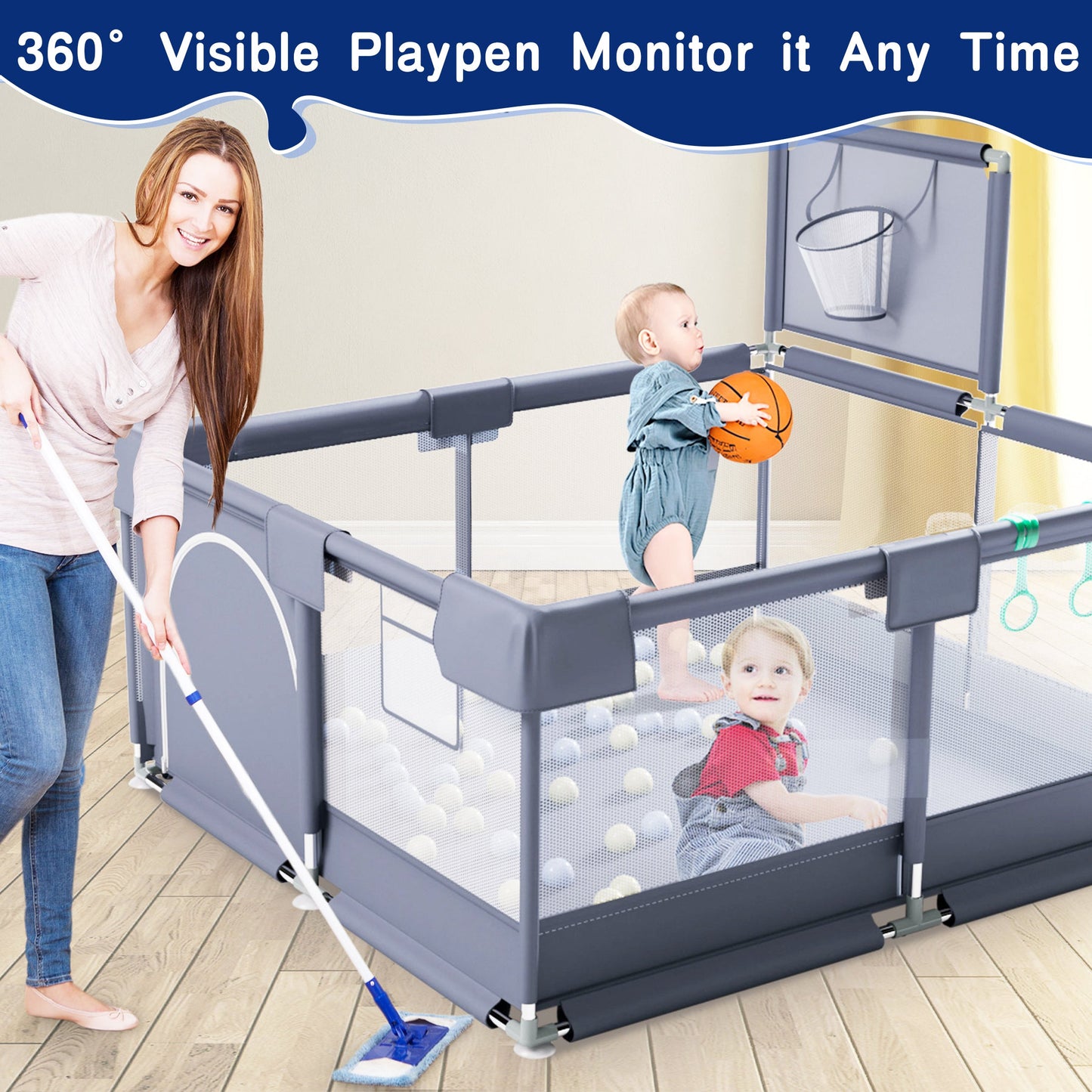HioHa Baby Playpen, Portable Play Yard Baby Fences with Storage Bag for Infant Toddler(SWBP6)