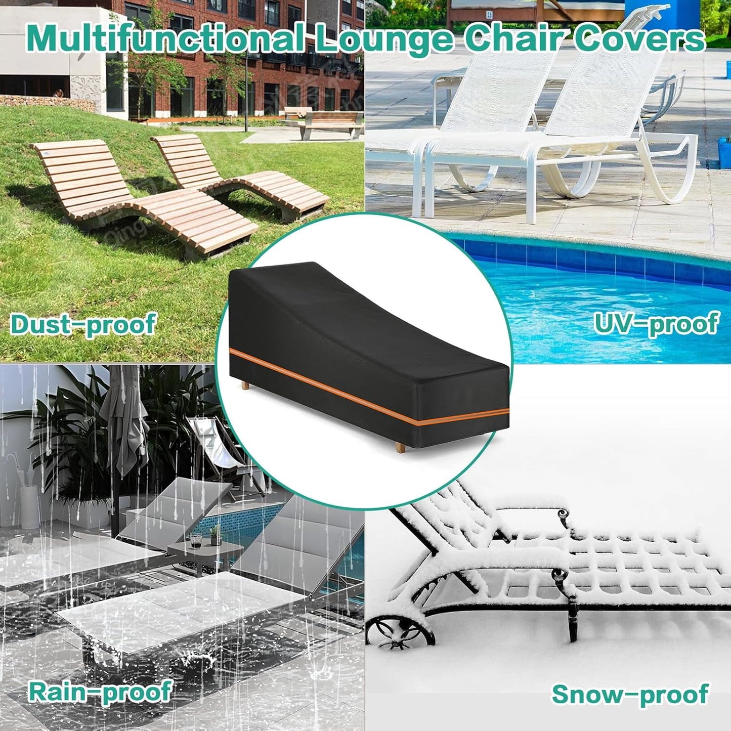 LCGOD Chaise Lounge Cover, Patio Lounge Chair Cover Waterproof and UV Resistant, Heavy Duty Outdoor Furniture Covers for Garden Sun Lounger, 79W x 30D x 28H in