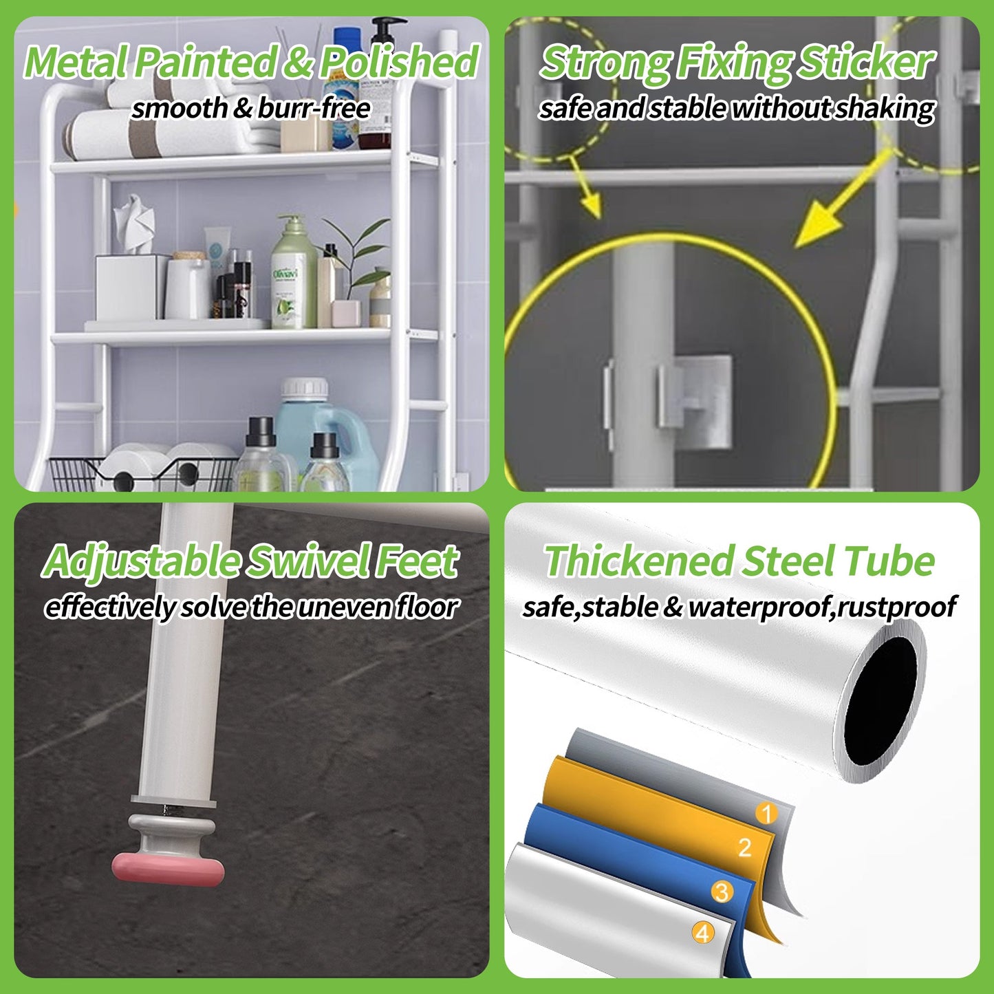 HioHa Over the Toilet Storage, Bathroom Organizers and Storage Shelf with Paper Holder and 3 Hooks, Freestanding Toilet Rack Space Saver for Balcony, Restroom, Laundry(White)