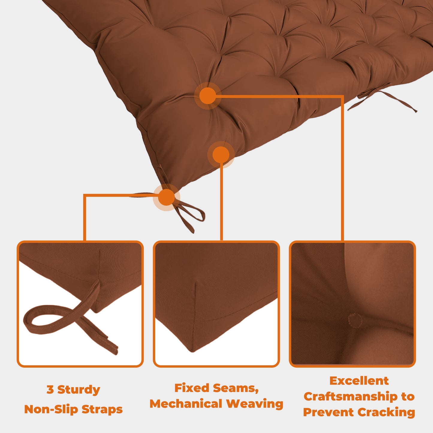LCGOD Patio Swing Cushions, for Outdoor Bench , Waterproof & Fade-Resistant 60x20x3 in Coffee