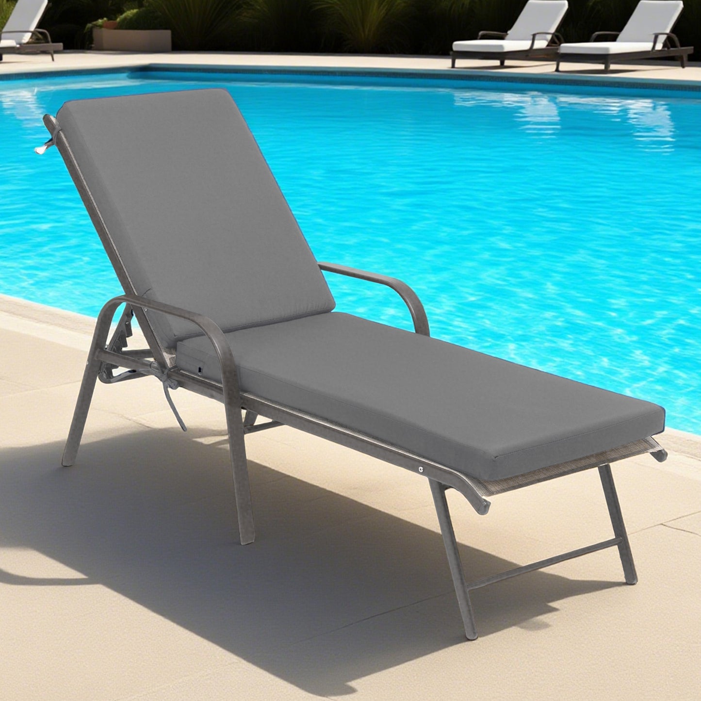 LCGOD Outdoor Chaise Lounge Cushions, 72x21x3 inch Patio Recliner Chair Cushion with Ties, High-Density Foam Chair Cushion for Outdoor Furniture, Dark Gray