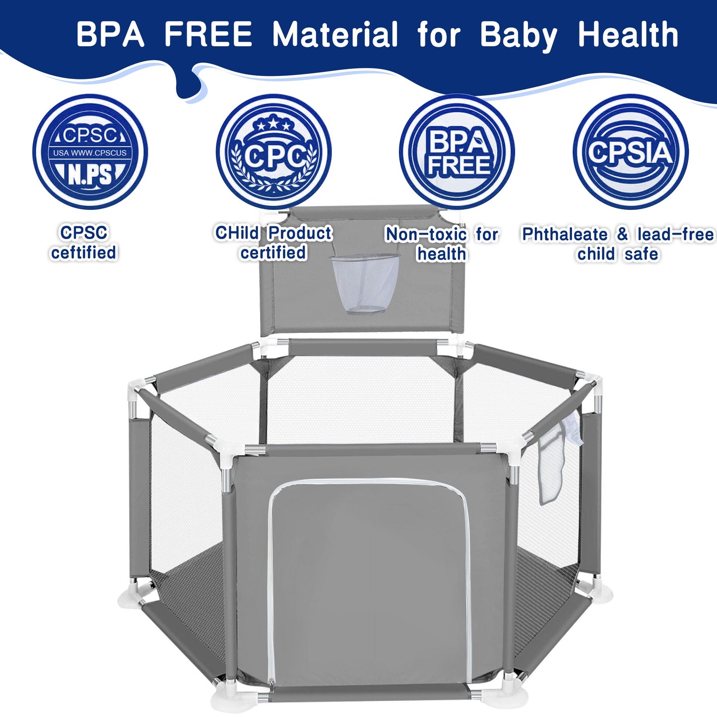 HioHa Baby Playpen, Baby Playard with Basketball Hoop, Portable Hexagon Play Yard Baby Fences for Infant Toddler