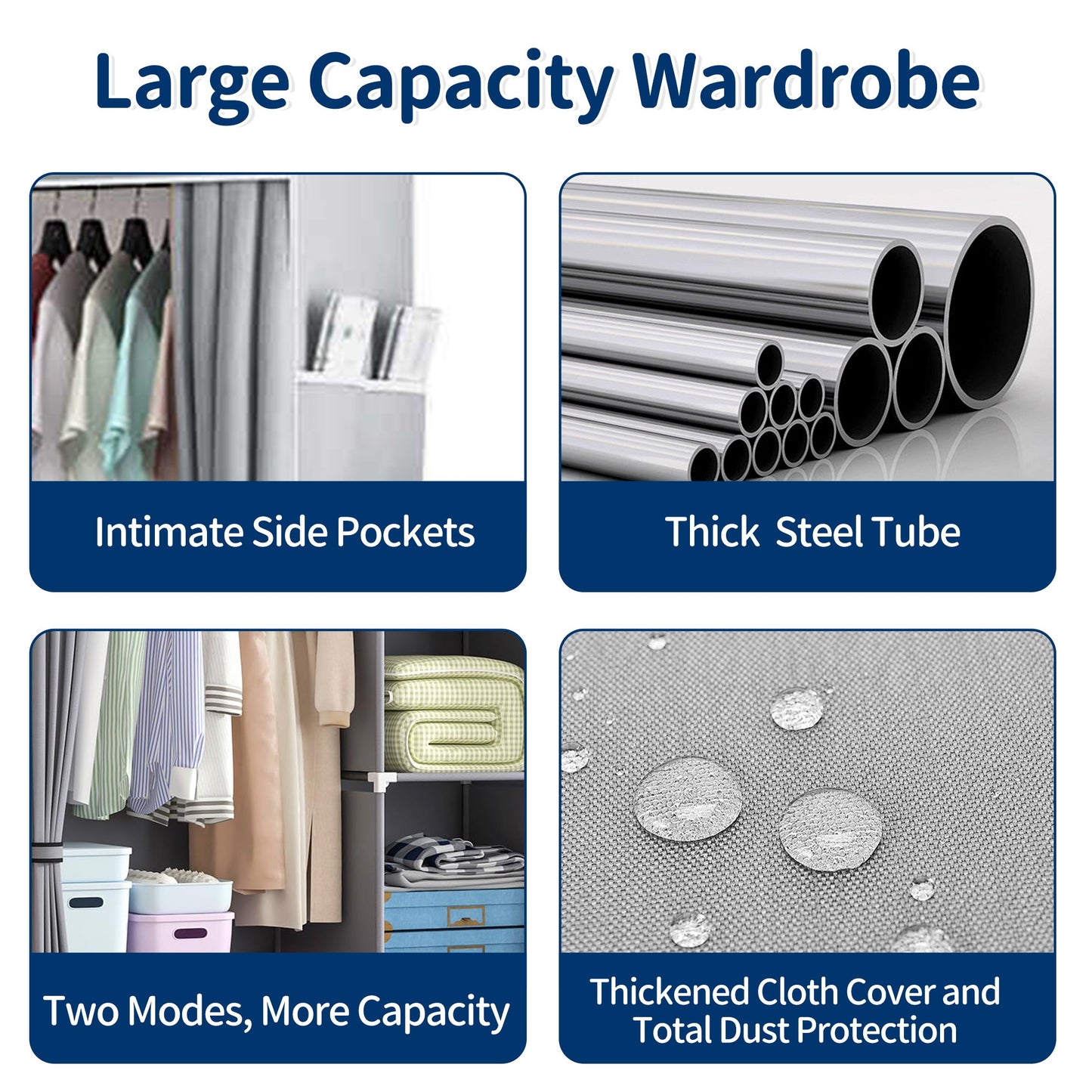 HioHa Portable Closet Storage Organizer Clothes Wardrobe Shoe Clothing Rack Shelf Dustproof Non-woven Fabric,Quick and Easy to Assemble 42inch