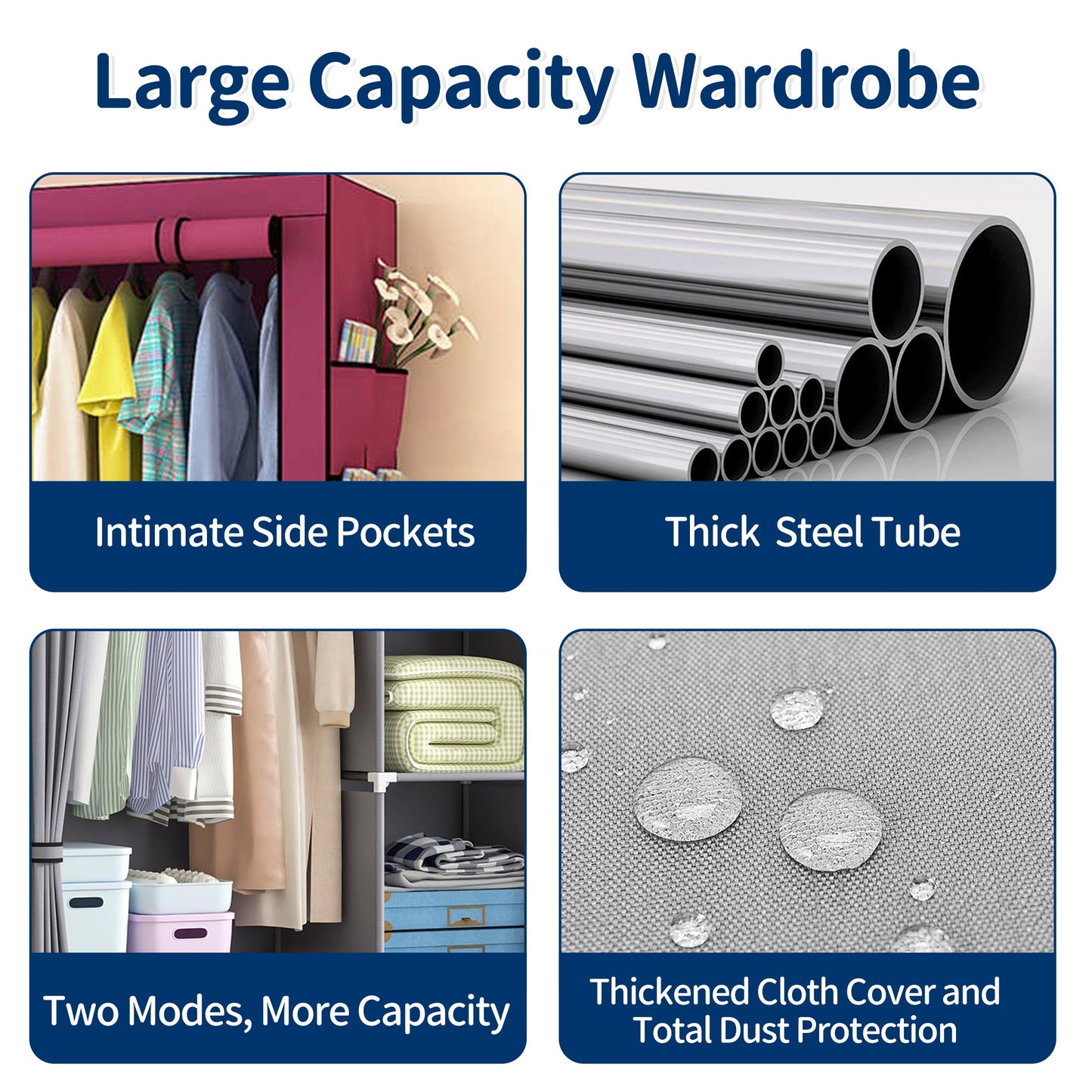 HioHa Portable Closet, Wardrobe Closet Storage with Thickened Steel Pipe, Clothes Storage Organizer with Waterproof Cover for Bedroom, 67x41x18 Inch(Burgundy)