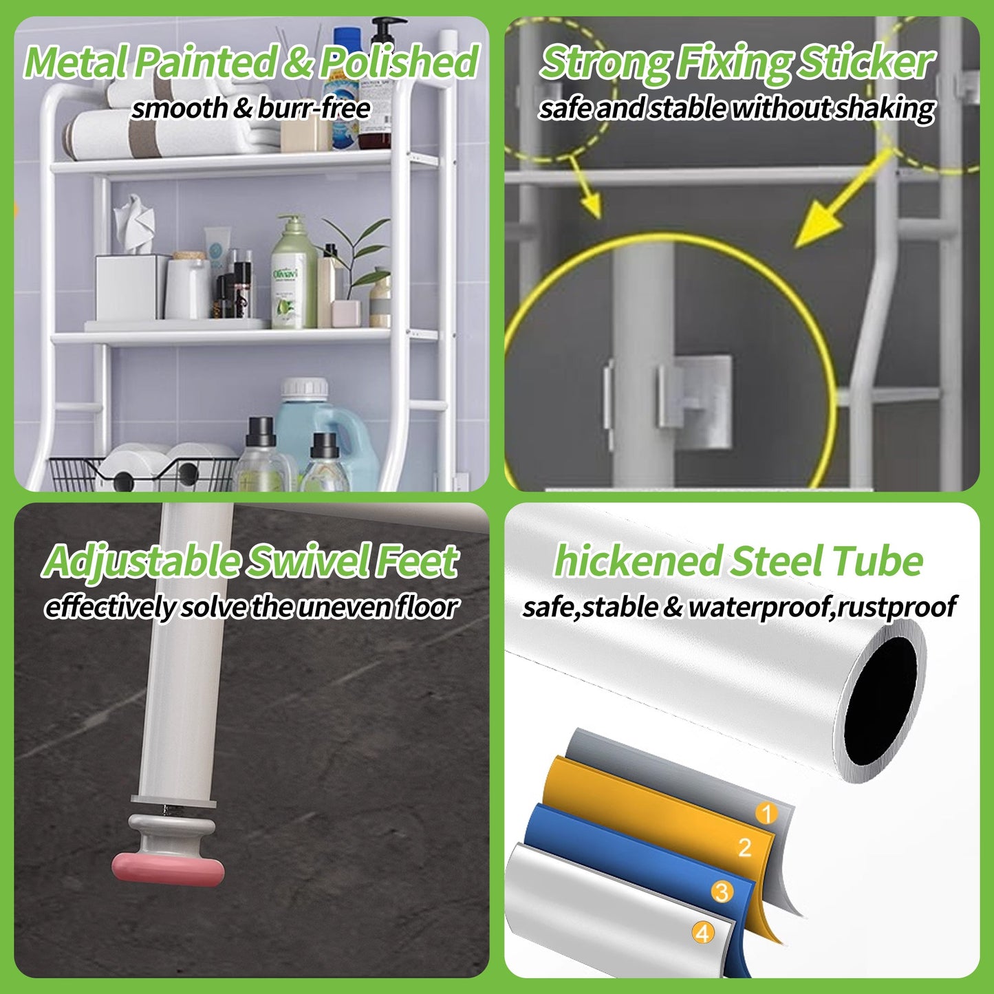 HioHa Over the Toilet Storage, Bathroom Organizers and Storage Shelf with Paper Holder and 3 Hooks, Freestanding Toilet Rack Space Saver for Balcony, Restroom, Laundry(White)