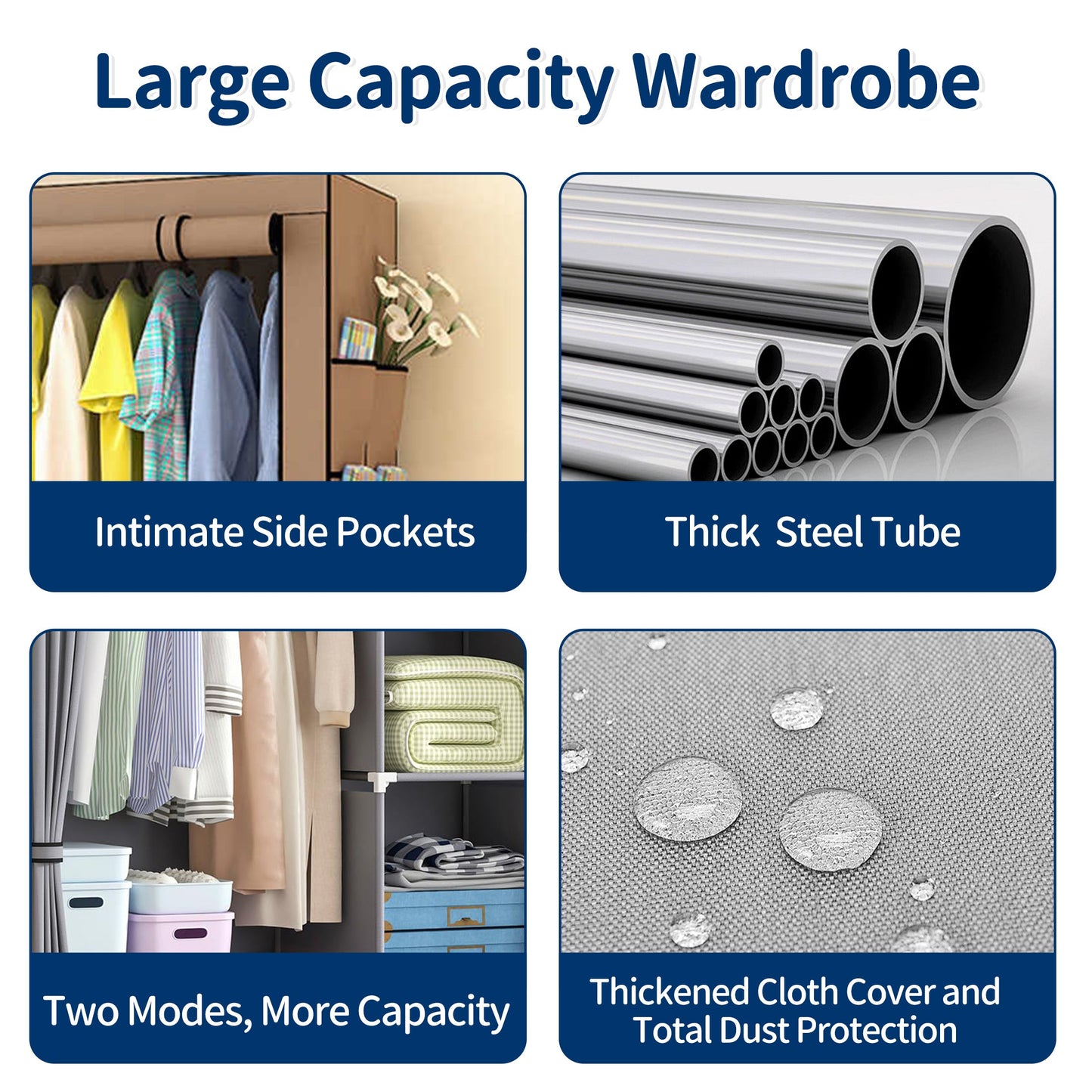 HioHa Portable Closet, Wardrobe Closet Storage with Thickened Steel Pipe, Clothes Storage Organizer with Waterproof Cover for Bedroom, 67x41x18 Inch(Coffee)