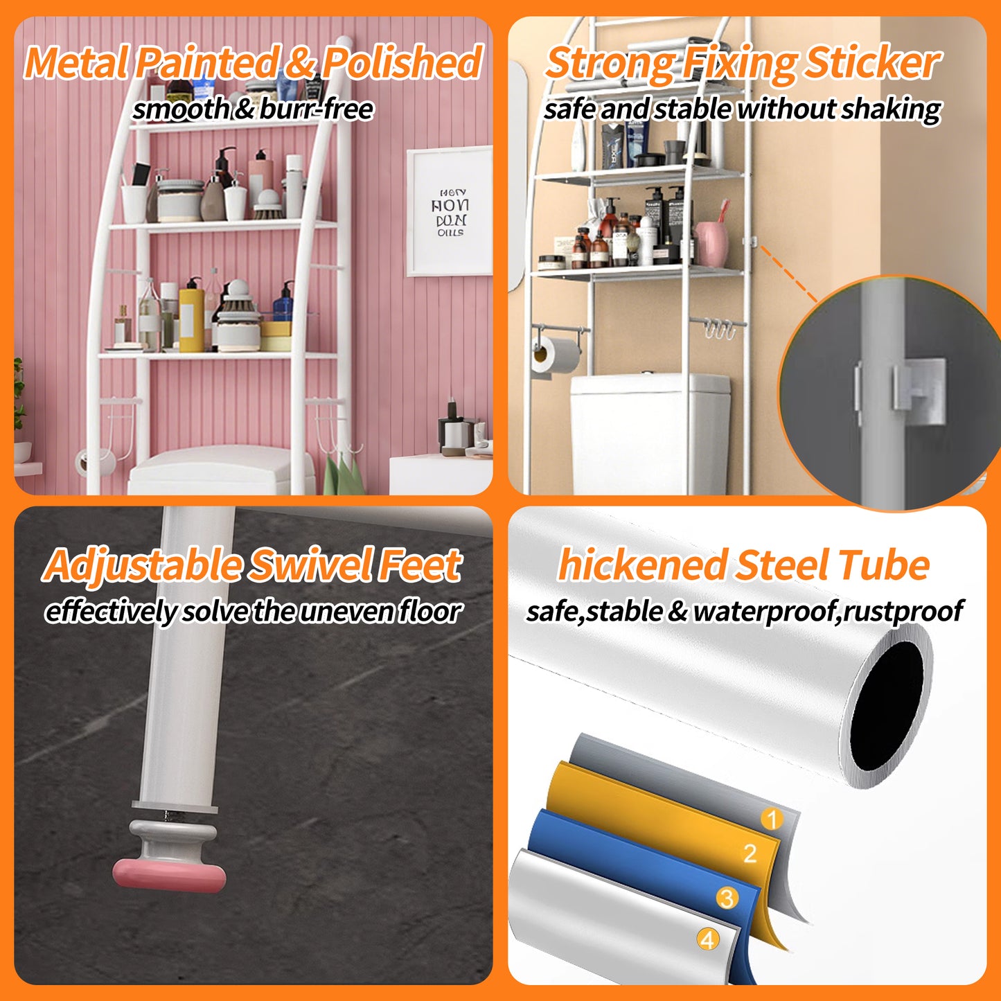 HioHa Over the Toilet Storage, Bathroom Organizer and Storage Shelf with Paper Holder and Hooks, New Over Toilet Storage Rack for Bathroom Laundry Room Balcony, 17.32"W White