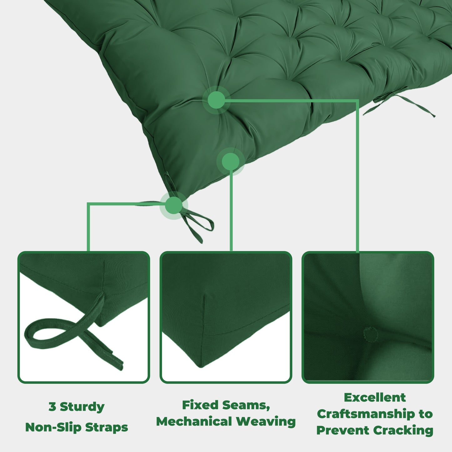 LCGOD Patio Swing Cushions, for Outdoor Bench , Waterproof & Fade-Resistant 60x20x3 in Dark Green
