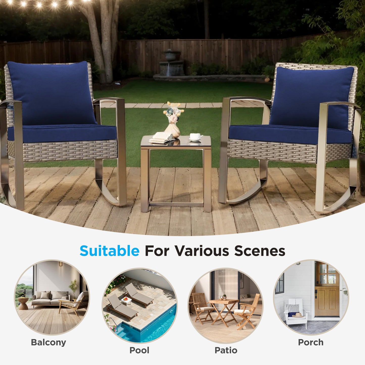 LCGOD Outdoor Chair Cushions Waterproof & Fade-Resistant, Deep Seat Cushion Set, 22x22 Inch, Blue