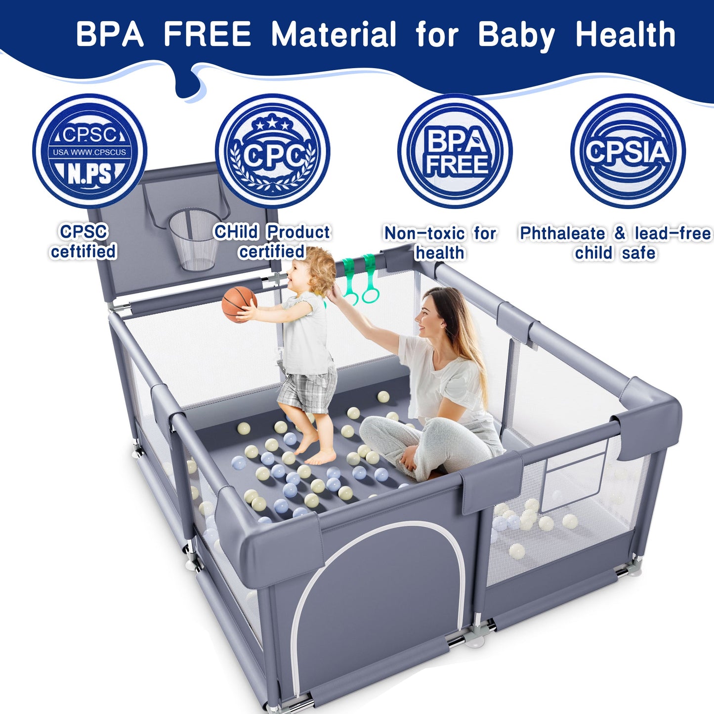HioHa Baby Playpen, Portable Play Yard Baby Fences with Storage Bag for Infant Toddler(SWBP6)