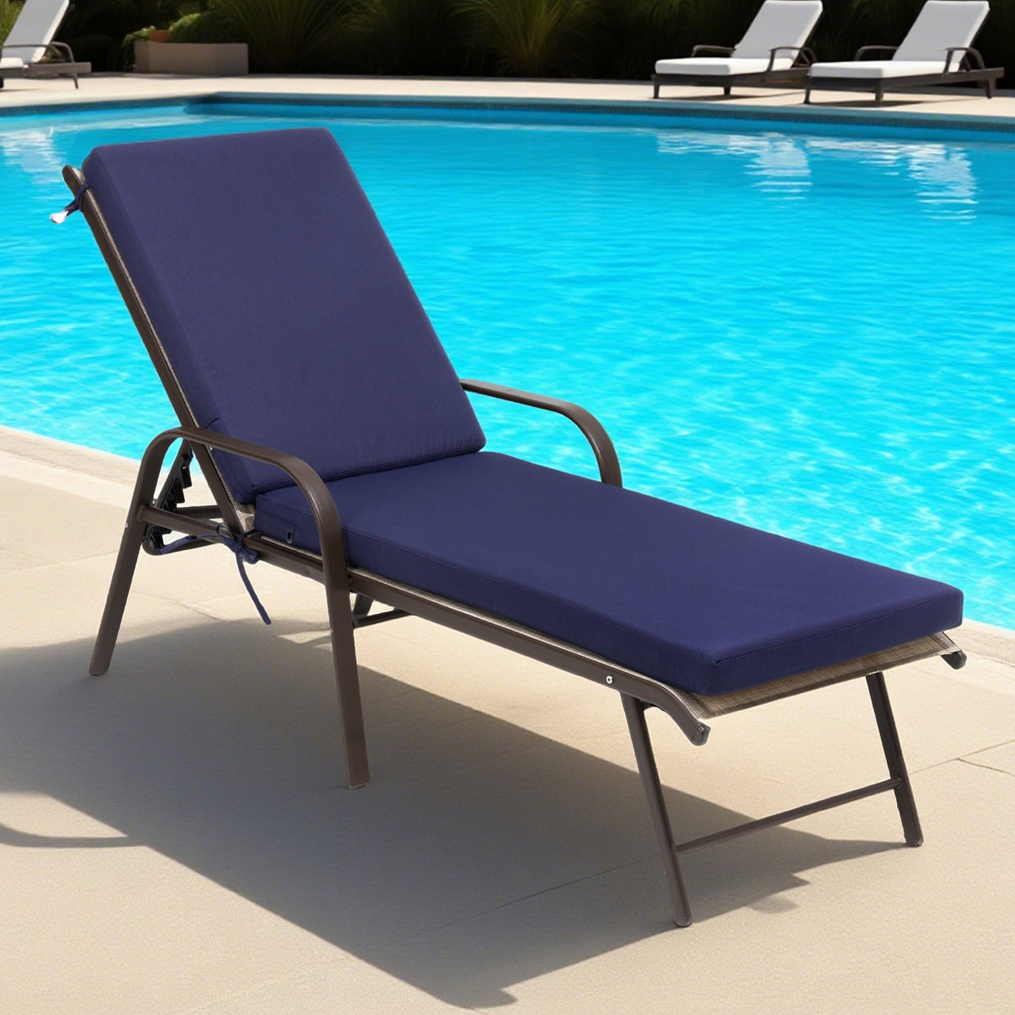 LCGOD Outdoor Chaise Lounge Cushions, 72x21x3 inch Patio Recliner Chair Cushion with Ties, High-Density Foam Chair Cushion for Outdoor Furniture, Dark Blue