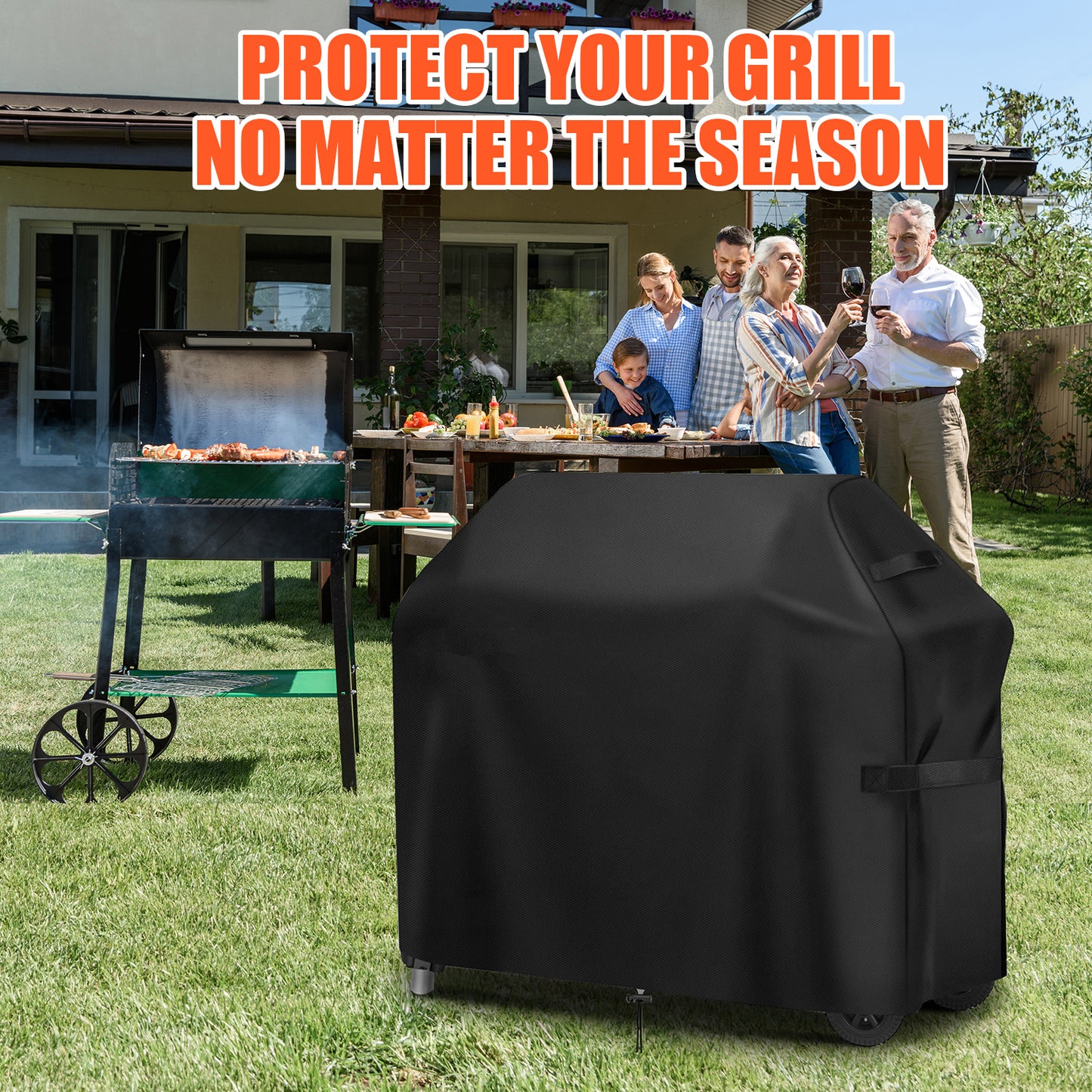 LCGOD Grill Cover, Heavy Duty BBQ Gas Grill Cover with Adjustable Straps, 58 inch All Weather Protection for Weber BBO, Char Broil, Gas Grill