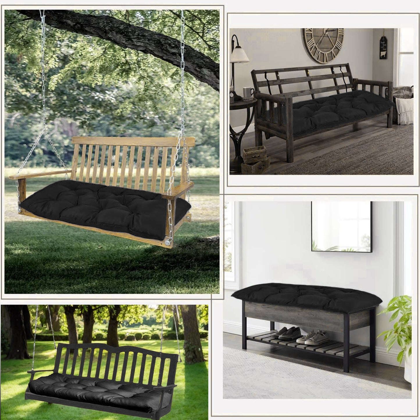 LCGOD Patio Swing Cushions, for Outdoor Bench , Waterproof & Fade-Resistant 60x20x3 in Black