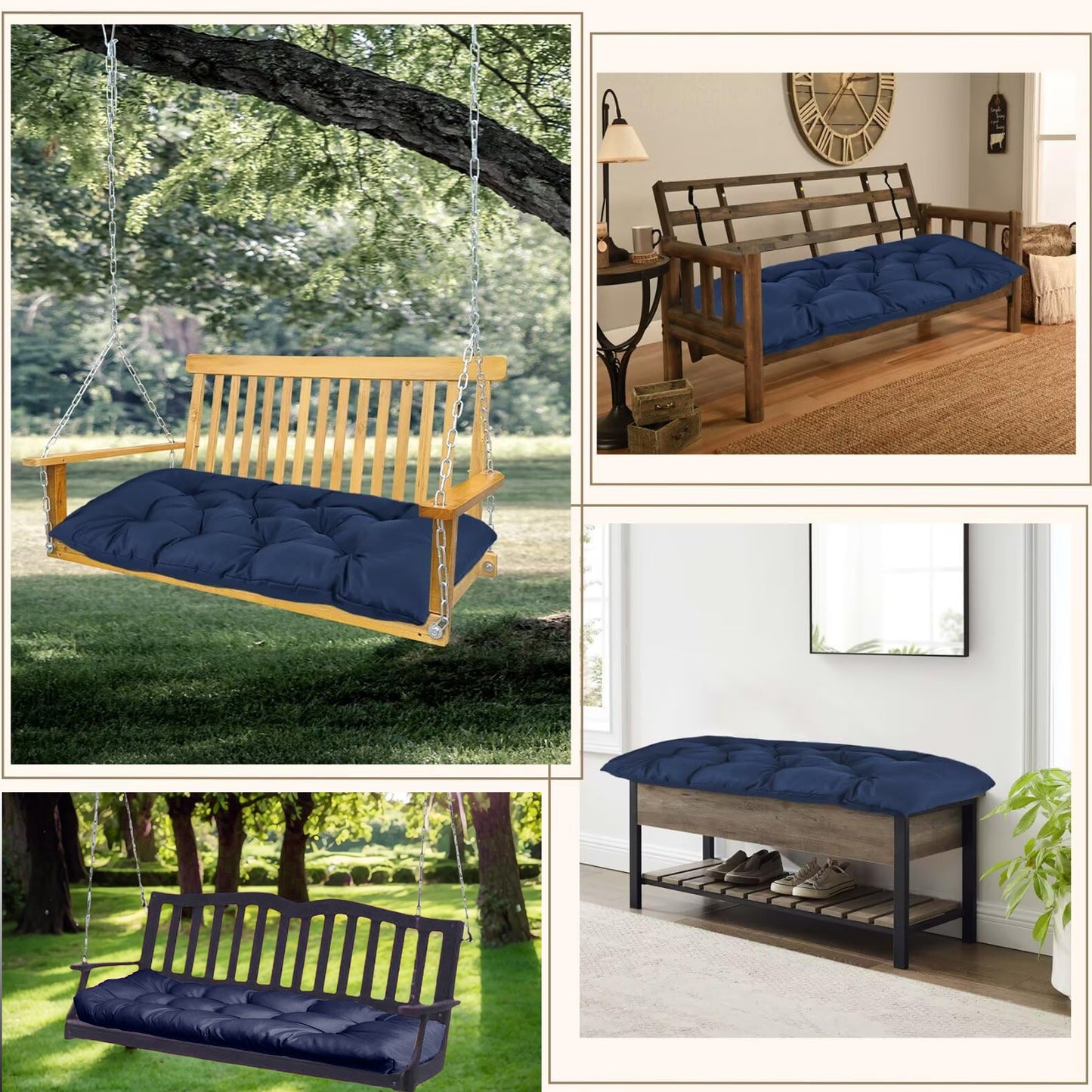 LCGOD Patio Swing Cushions, for Outdoor Bench , Waterproof & Fade Resistant 60x20x3 in Dark Blue
