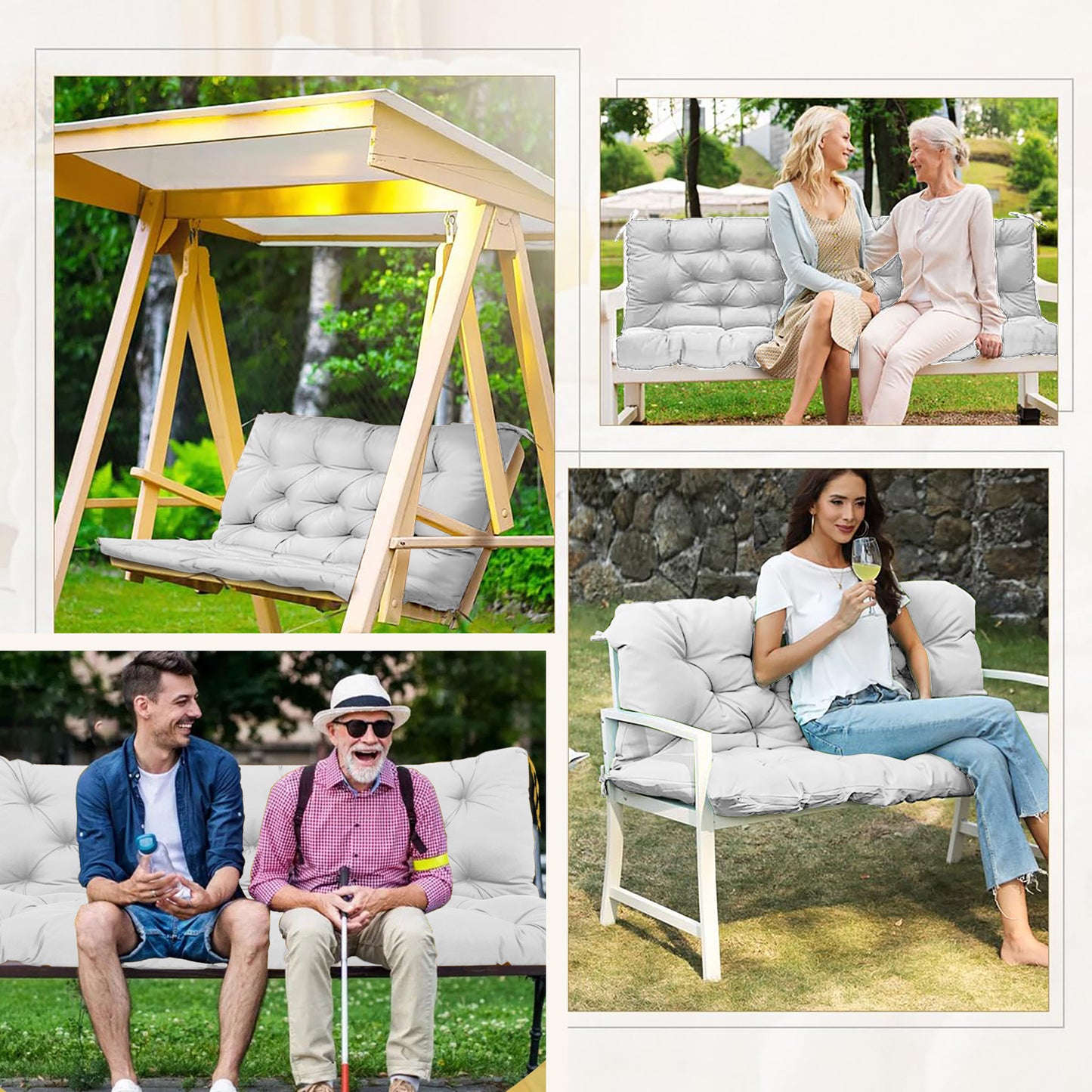 LCGOD Patio Bench Cushion, for Outdoor Swing Chair, Waterproof & Fade Resistant, 60x40x4 in, Gray