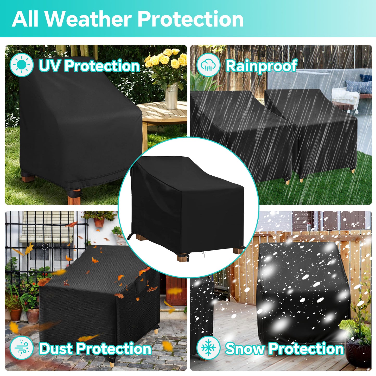 LCGOD Patio Chair Covers, Outdoor Lawn Furniture Covers 100% Waterproof, Lounge Deep Seat Large Cover with 600D Heavy Duty Oxford Cloth, 37" W x 30" D x 31" H(2PCS)
