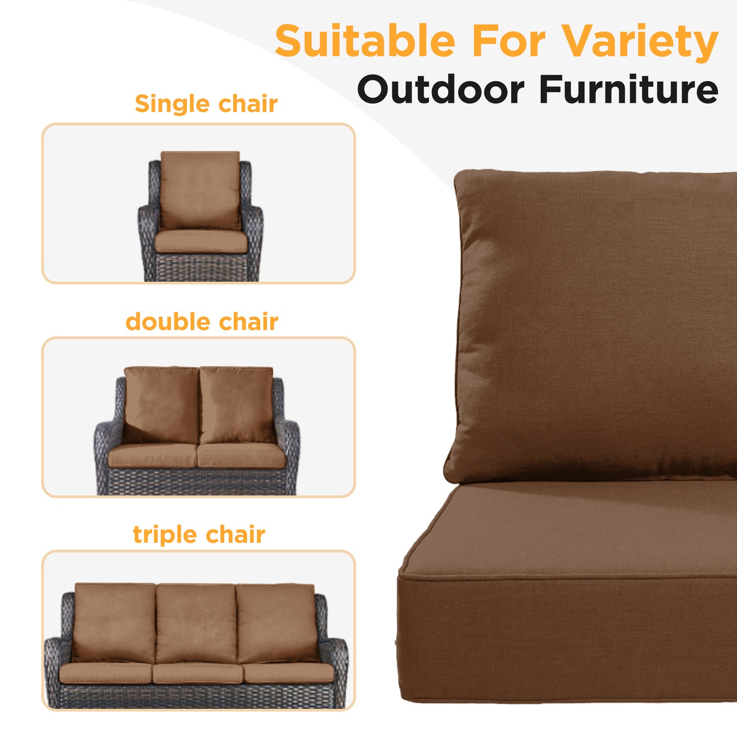 LCGOD Outdoor Chair Cushions Waterproof & Fade-Resistant, Deep Seat Cushion Set, 22x22 Inch, coffee