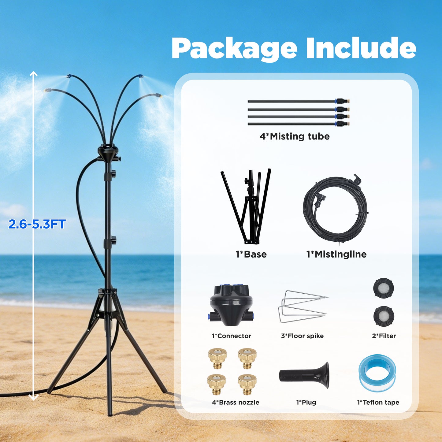 Lcgod 5.3FT Outdoor Standing Misting Sprayer, Adjustable Height Cooling Mist System, Portable Mist Hose for Patio Garden Pool BBQ Backyard Sunbathing