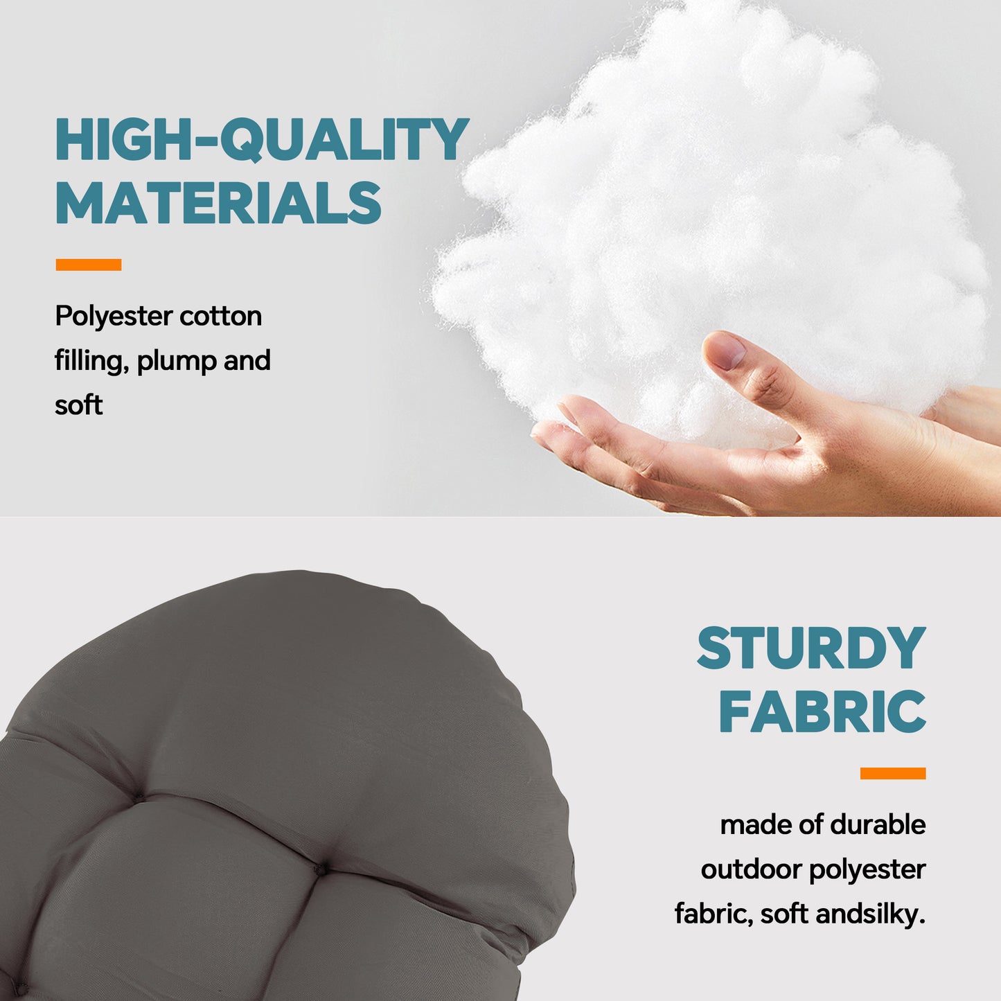HioHa Adirondack Chair Cushion, 49x20x4.7 inch Patio Chair Cushion with Ties, Indoor/Outdoor Rocking Chair Cushion with Sunproof Waterproof and Fade-Resistant(Gray, 2pc)