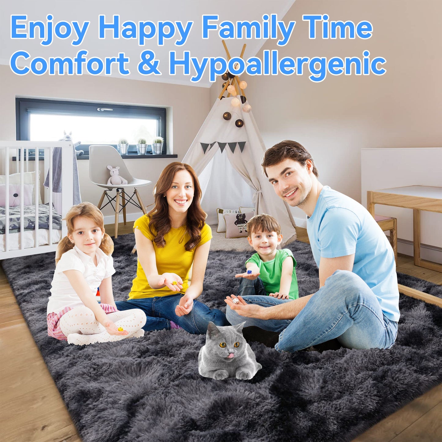 HioHa Area Rugs ,5ftx8ft Shaggy Area Rugs for Living Room Bedroom£¬Soft Fluffy Rugs& Plush Decorative Rug for Indoor Home Floor Carpet Mat Dark Gray