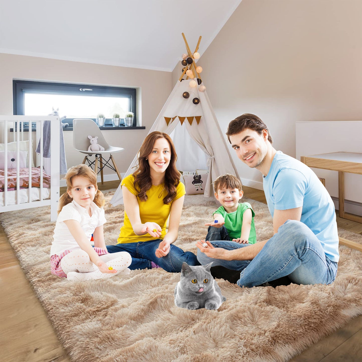 HioHa Area Rugs, 10ftx8ft Shaggy Area Rugs for Living Room Bedroom, Soft Fluffy Rugs& Plush Decorative Rug for Indoor Home Floor Carpet Mat Light Khaki