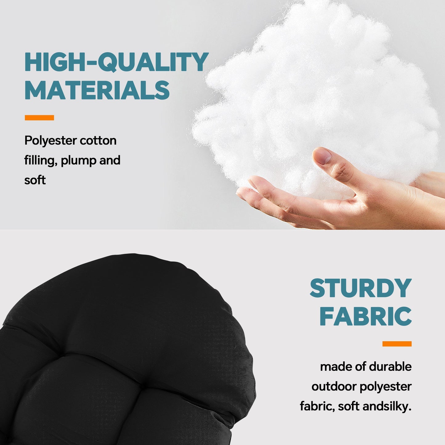HioHa Adirondack Chair Cushion, Patio Chair Cushion with Ties 49x20x4.8 Inch, Indoor/Outdoor Rocking Chair Cushion with Sunproof Waterproof and Fade-Resistant(Black, 2pcs)